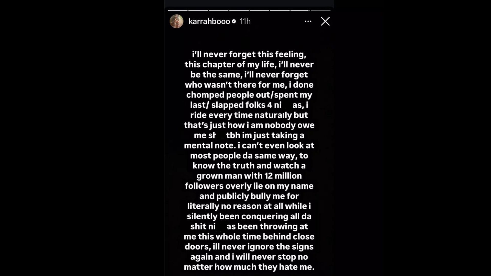 Karrahbooo responded on Instagram story (Image via Instagram/@karrahbooo)