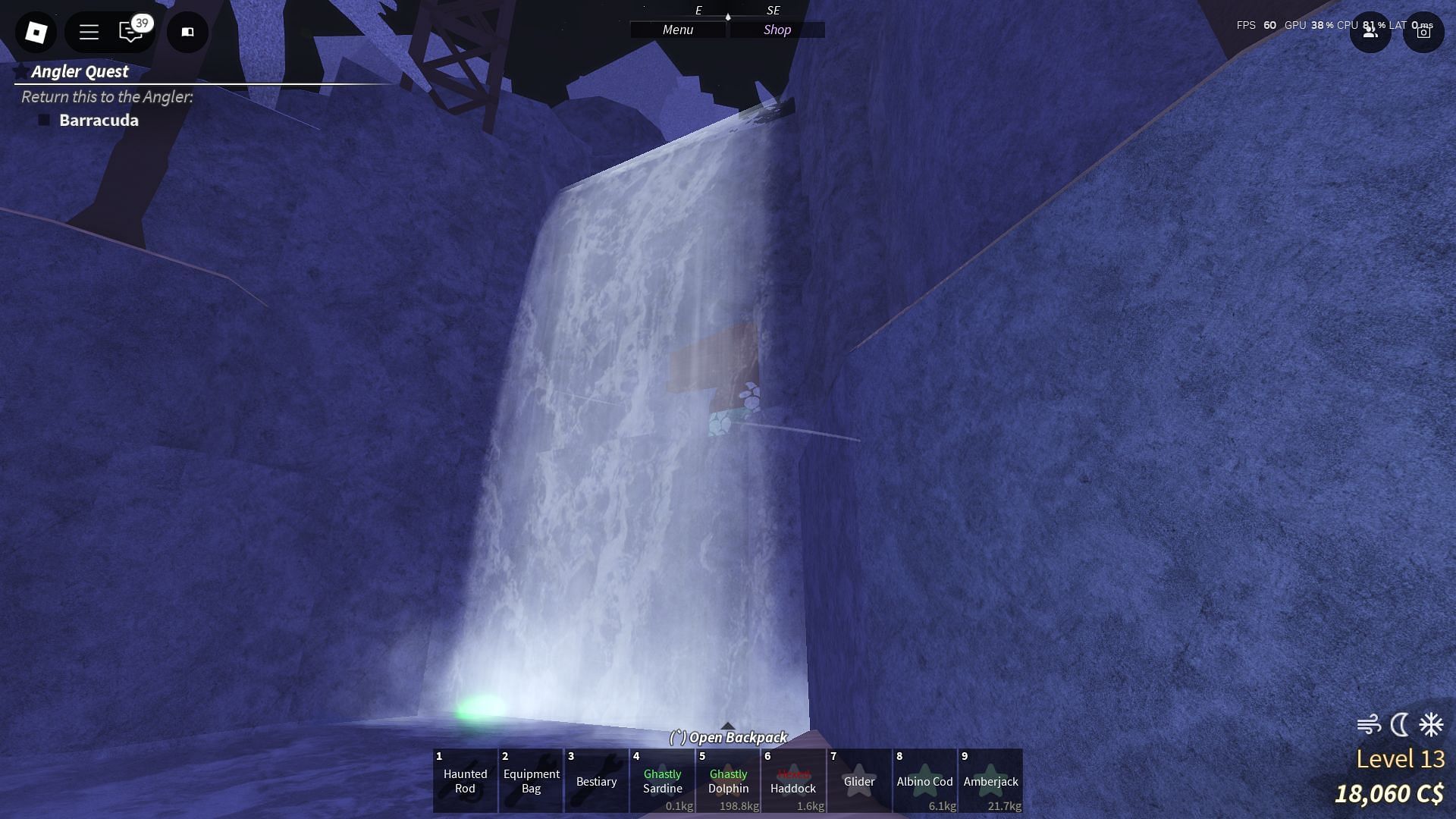 The entrance is behind this waterfall (Image via Roblox)