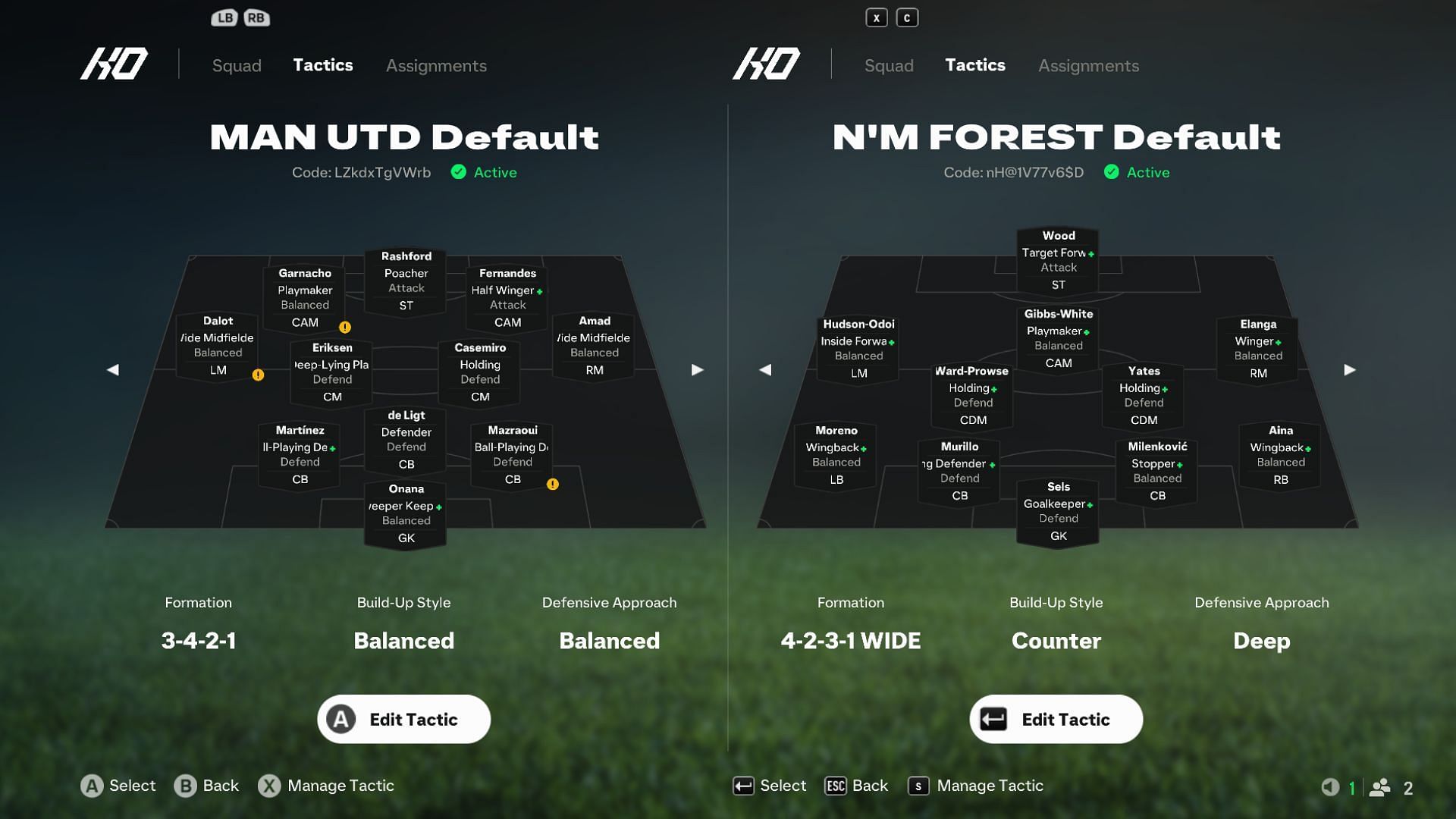 Man United vs Nott&#039;m Forest in EA FC 25: Default tactics and roles (Image via EA Sports)