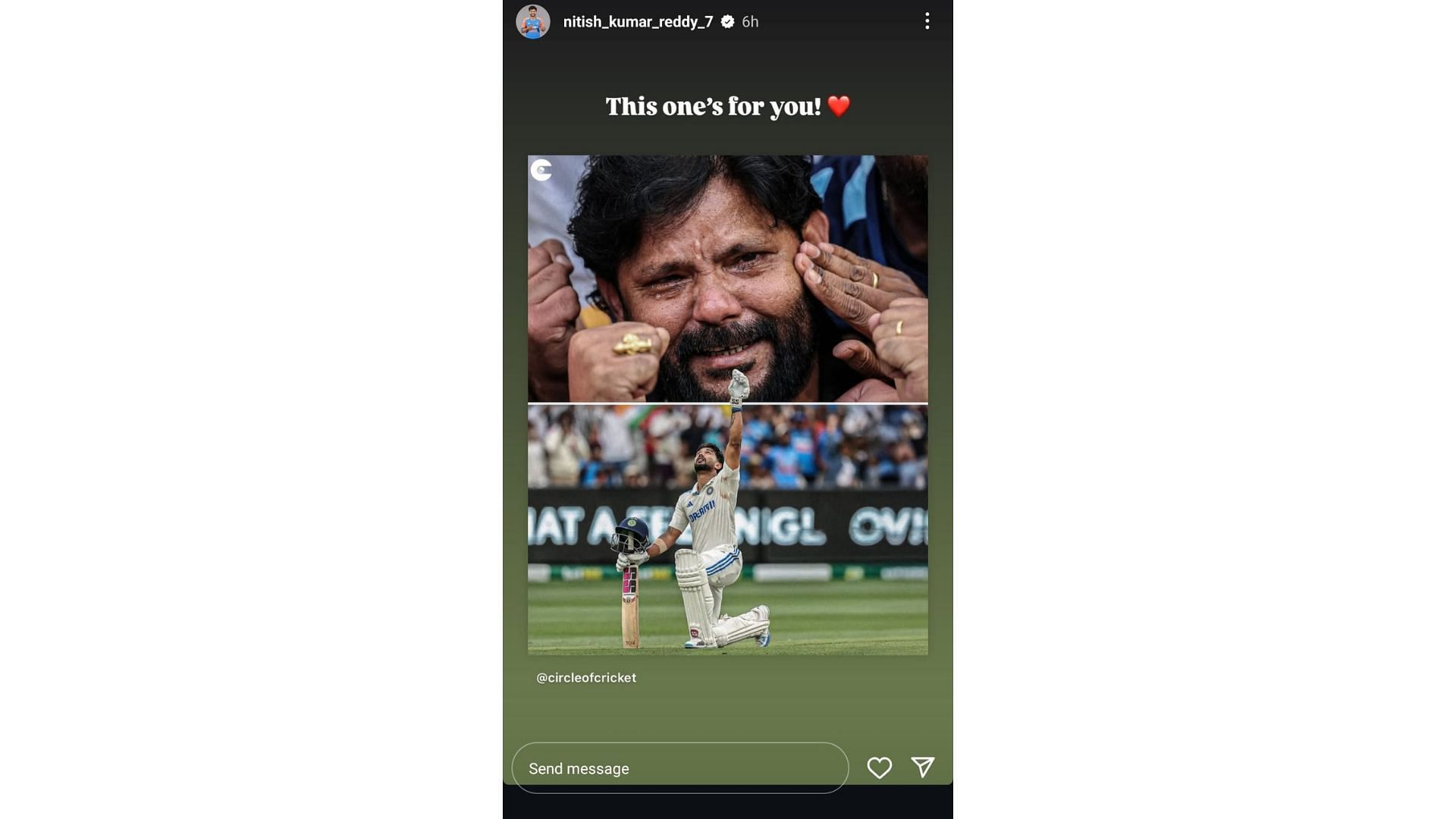 Nitish Kumar Reddy&#039;s story on Instagram [Image credits: @nitish_kumar_reddy_7 on Instagram]