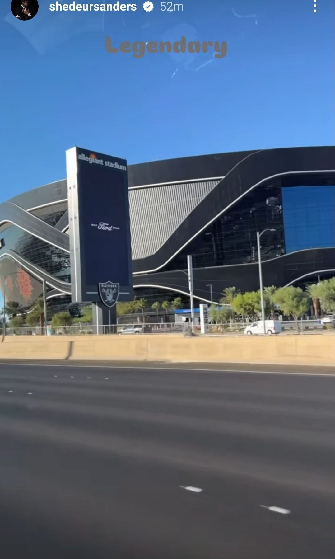 Shedeur posted a video on Instagram of him driving through the Las Vegas Raiders&#039;s Allegiant Stadium. (Credits: IG/@shedeursanders)