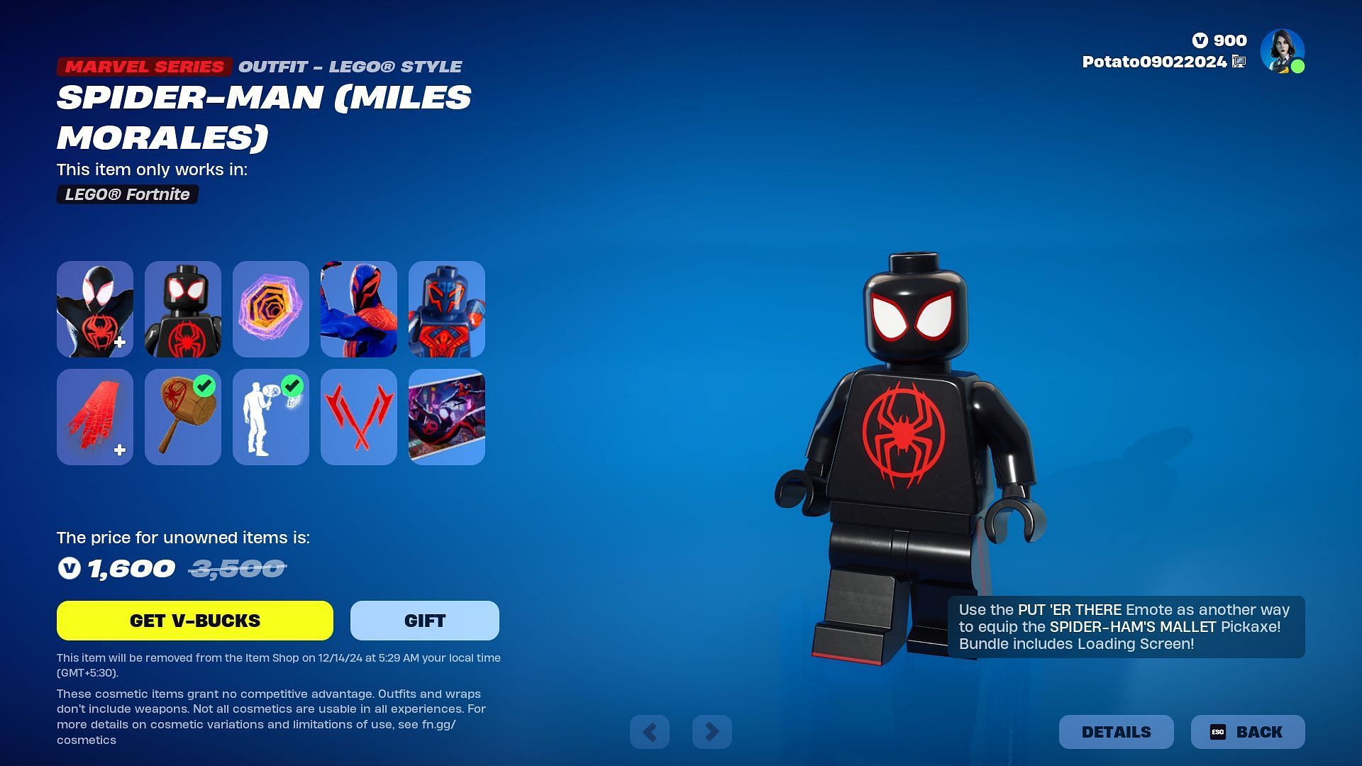 Miles Morales and Spider-Man 2099 skins in Fortnite will remain listed until December 14, 2024 (Image via Epic Games)