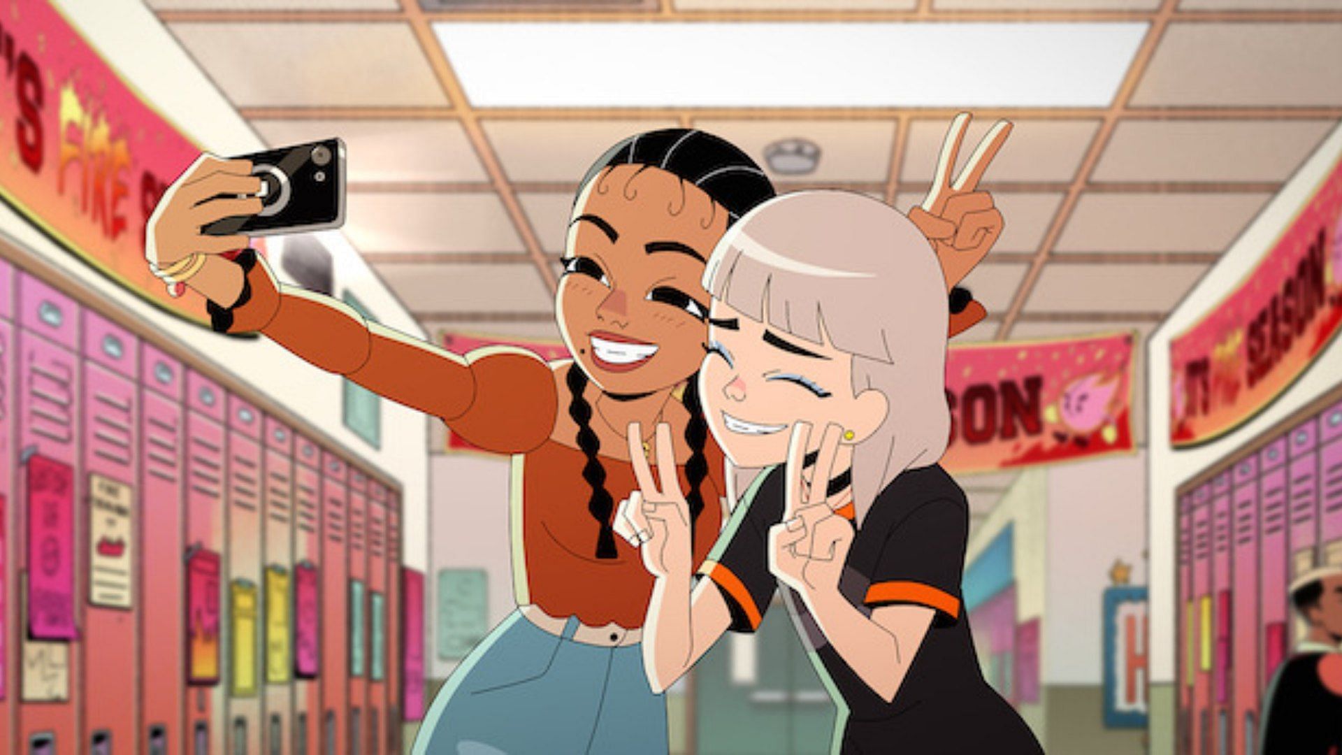 Jentry seen with Stella at Riverfork High School in Jentry Chau vs. The Underworld season 1 (Image via Netflix)