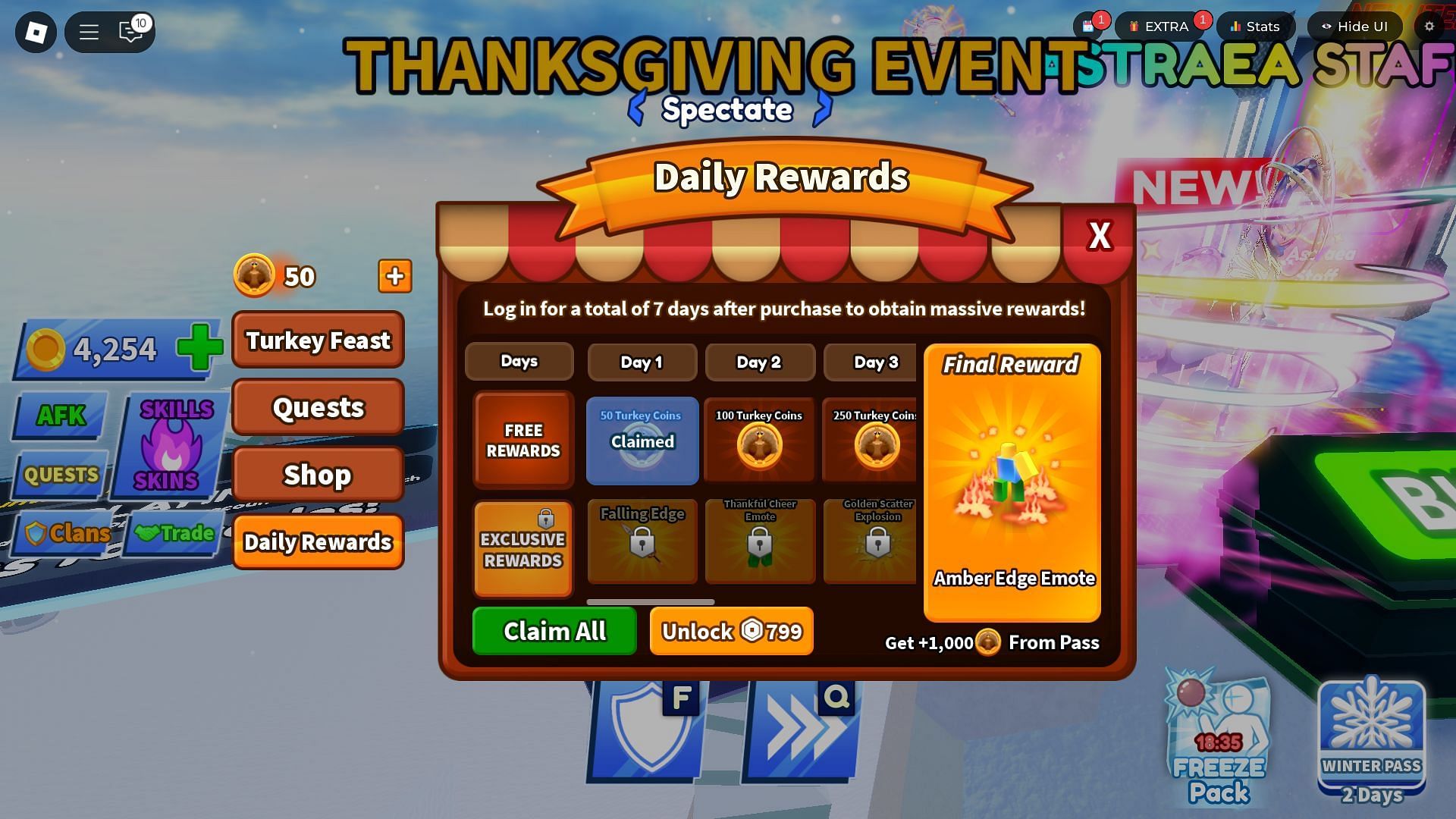 The Daily Rewards screen (Image via Roblox)