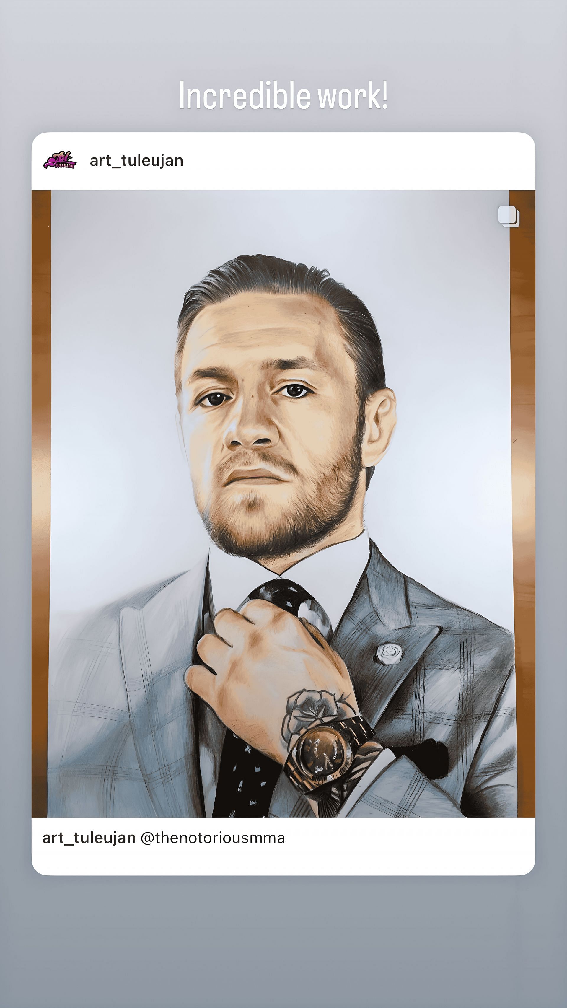 Conor McGregor&#039;s reaction to the fan&#039;s artwork. [Screenshot courtesy: @thenotoriousmma on Instagram]