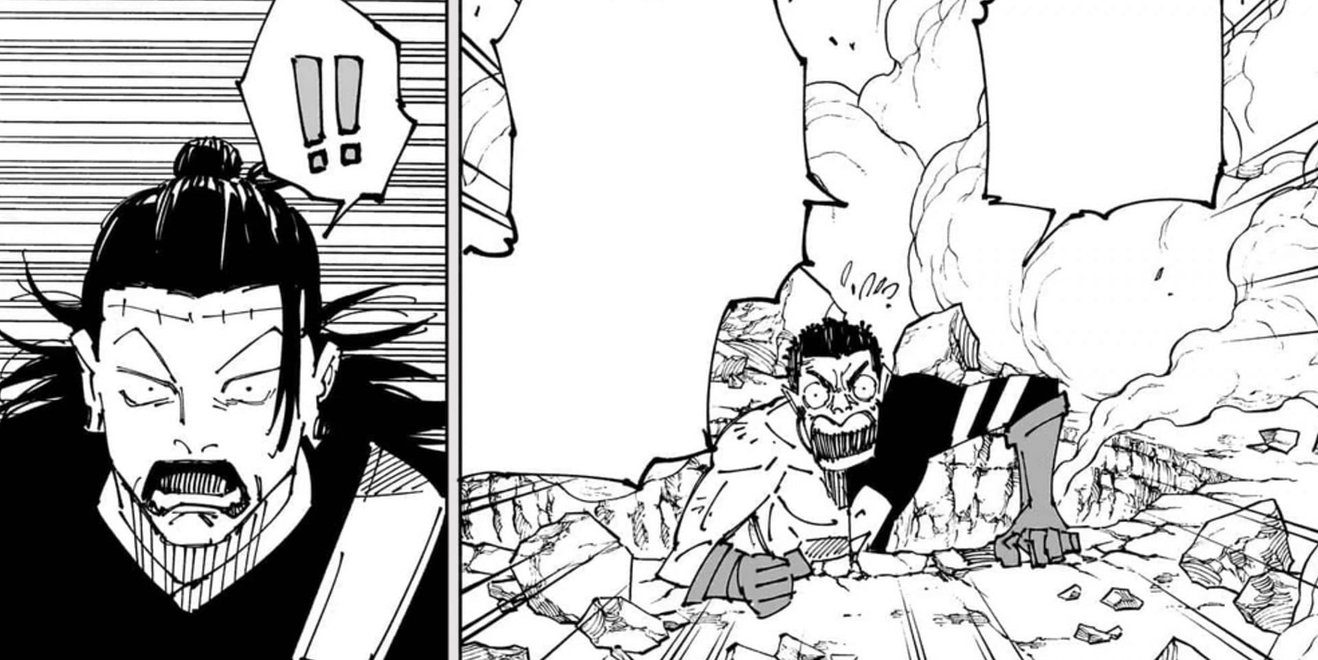 Fumihiko Takaba and Kenjaku as seen in manga (Image via Shueisha)