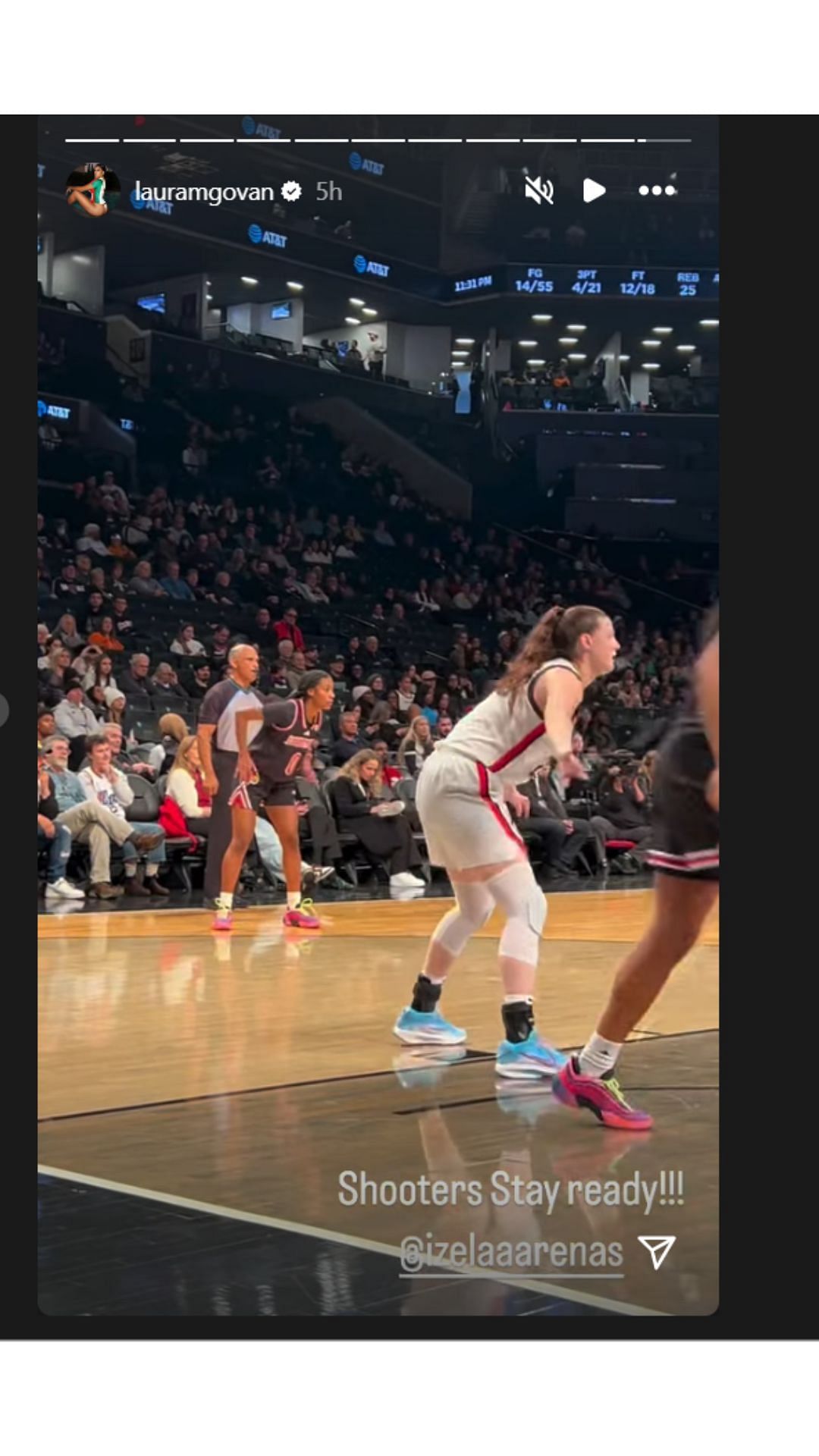 Laura Govan shares video of daughter Izela Arenas preparing to score a three-pointer on Instagram story. IG image via @lauramgovan