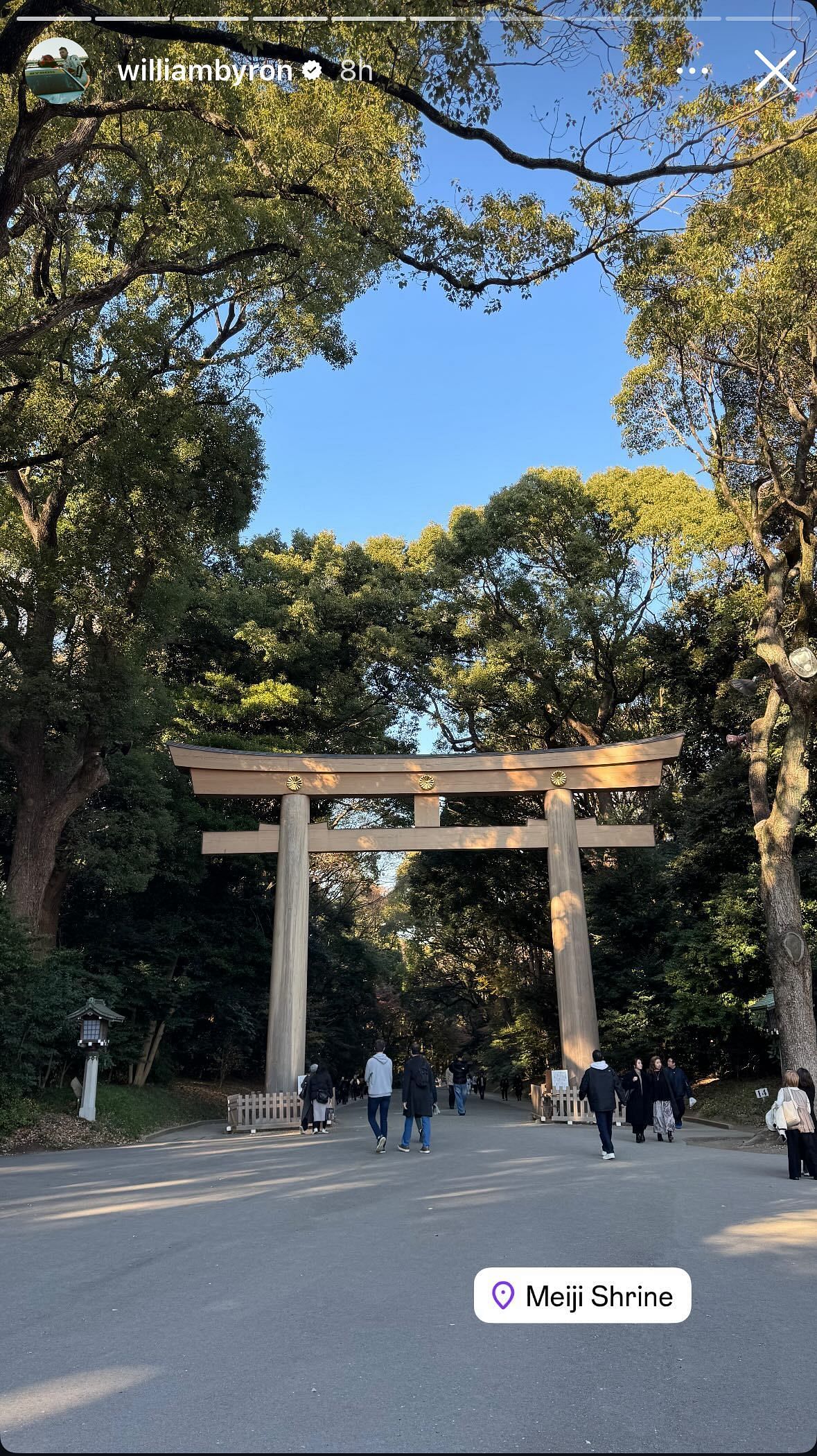 William Byron&#039;s story from Meiji Shrine, Tokyo - Image via Instagram/ @williambyron