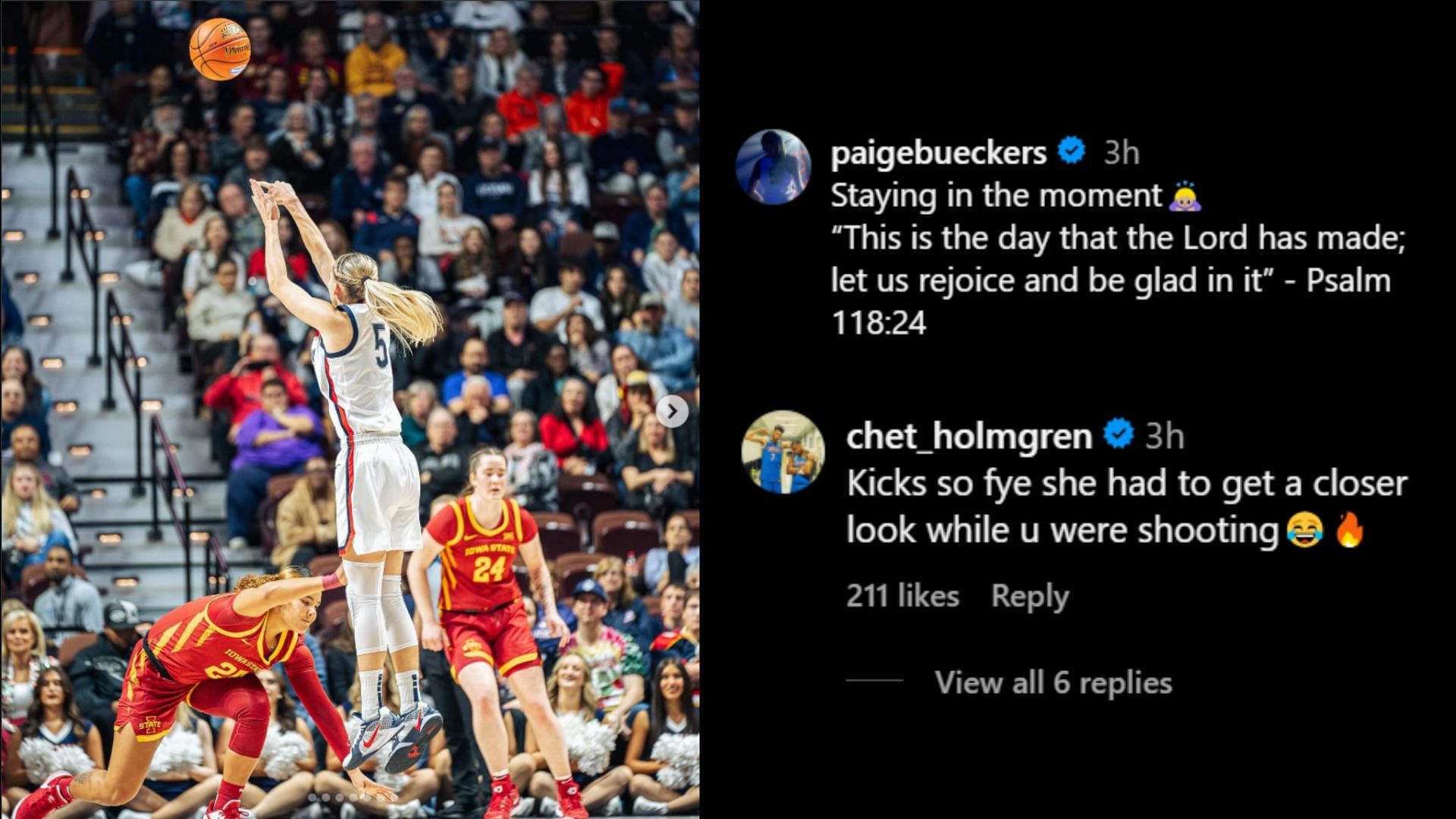 Chet Holmgren drops a hilarious one-liner while admiring Paige Bueckers&rsquo; game sneakers