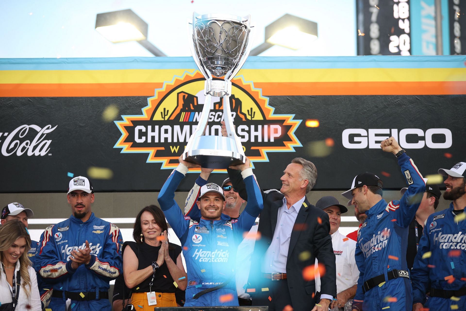 Kyle Larson of Hendrick Motorsport celebrates after winning the 2021 NASCAR Cup Series Championship - Source: Getty