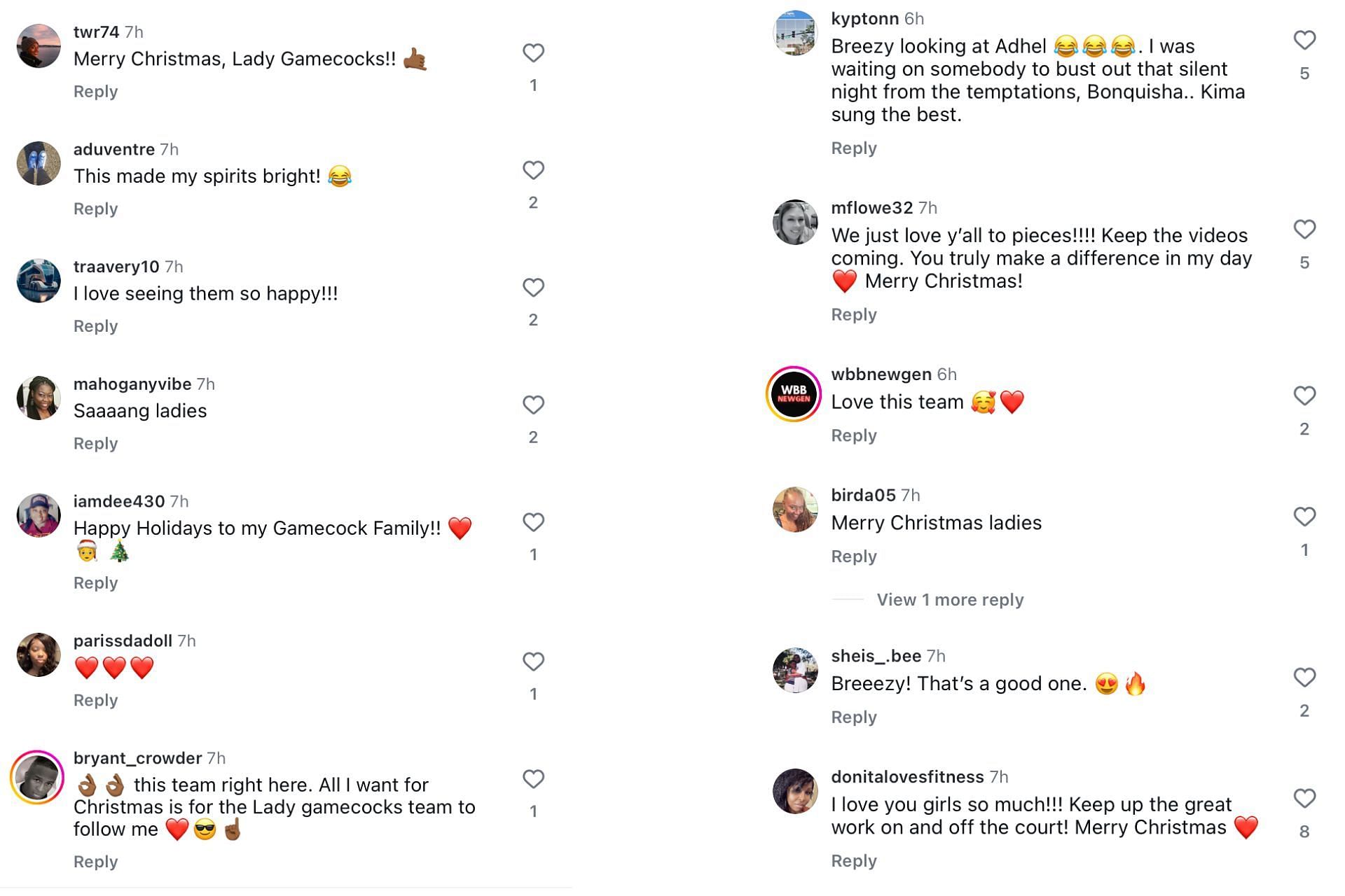 Fans commenting on the South Carolina Gamecocks&#039;s Christmas post. (Credits: IG / South Carolina Gamecocks)