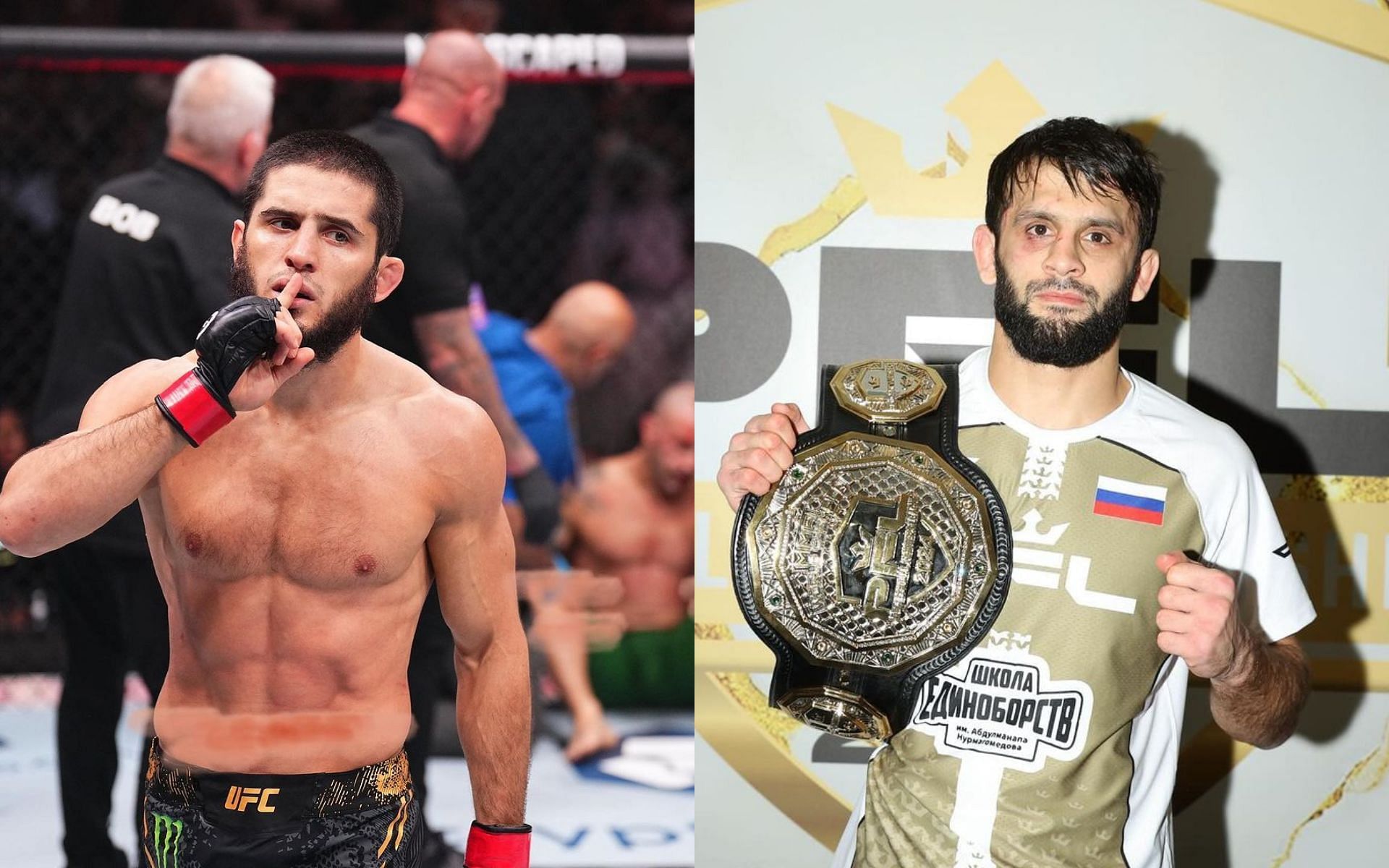 Islam Makhachev (left) congratulated teammate Gadzhi Rabadanov (right) after his recent PFL title win. [Images courtesy: @islam_makhachev and @gadzhi_rabadanov on Instagram]