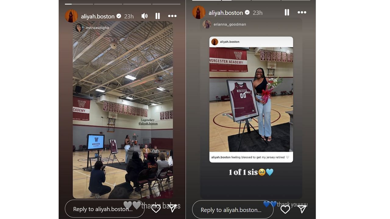 Boston shares high school jersey retirement ceremony on Instagram on Sunday. [photo: @aliyah.boston/IG]