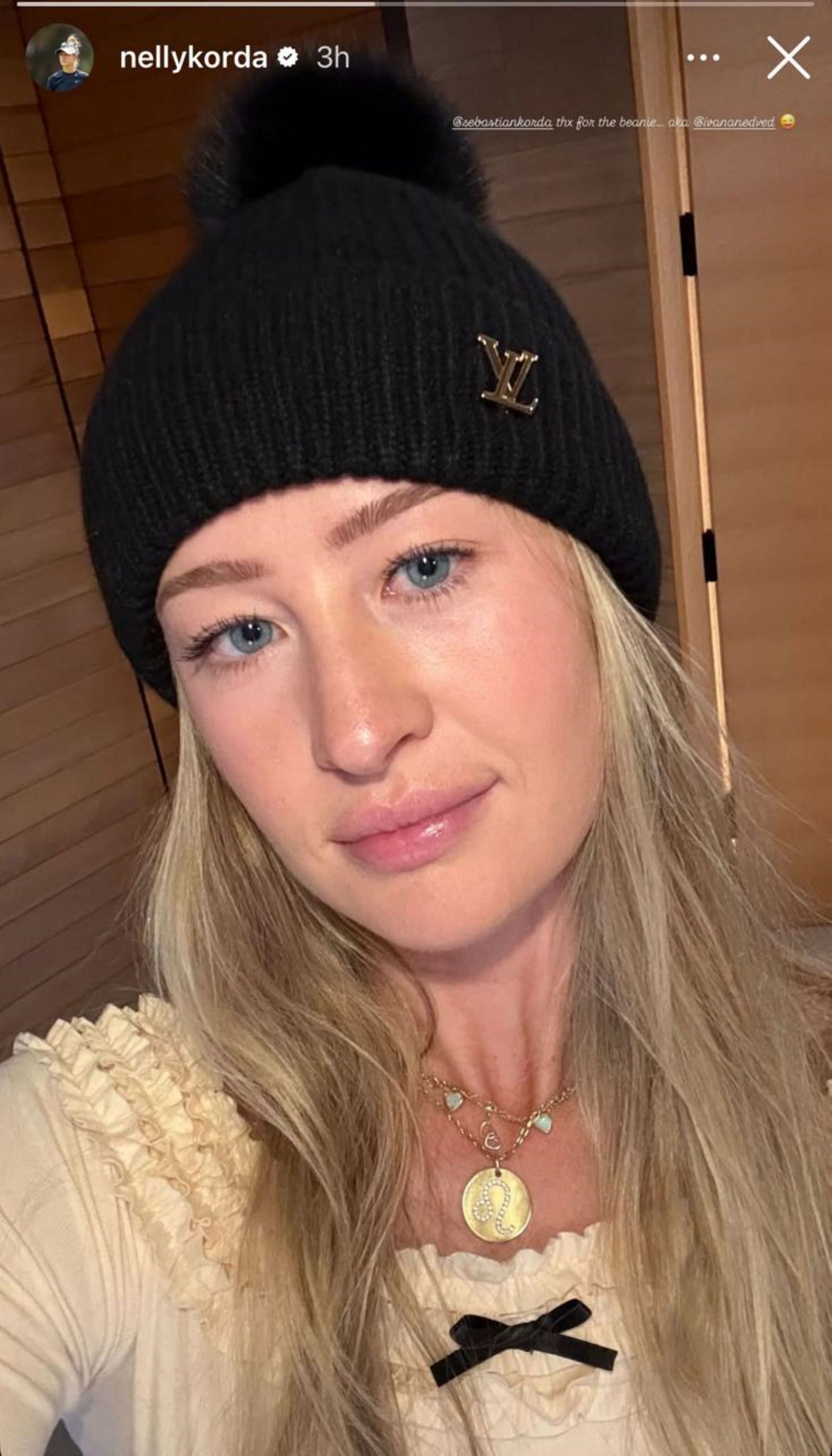 Sebastian Korda gifted a beanie to Nelly Korda; Instagram - @nellykorda