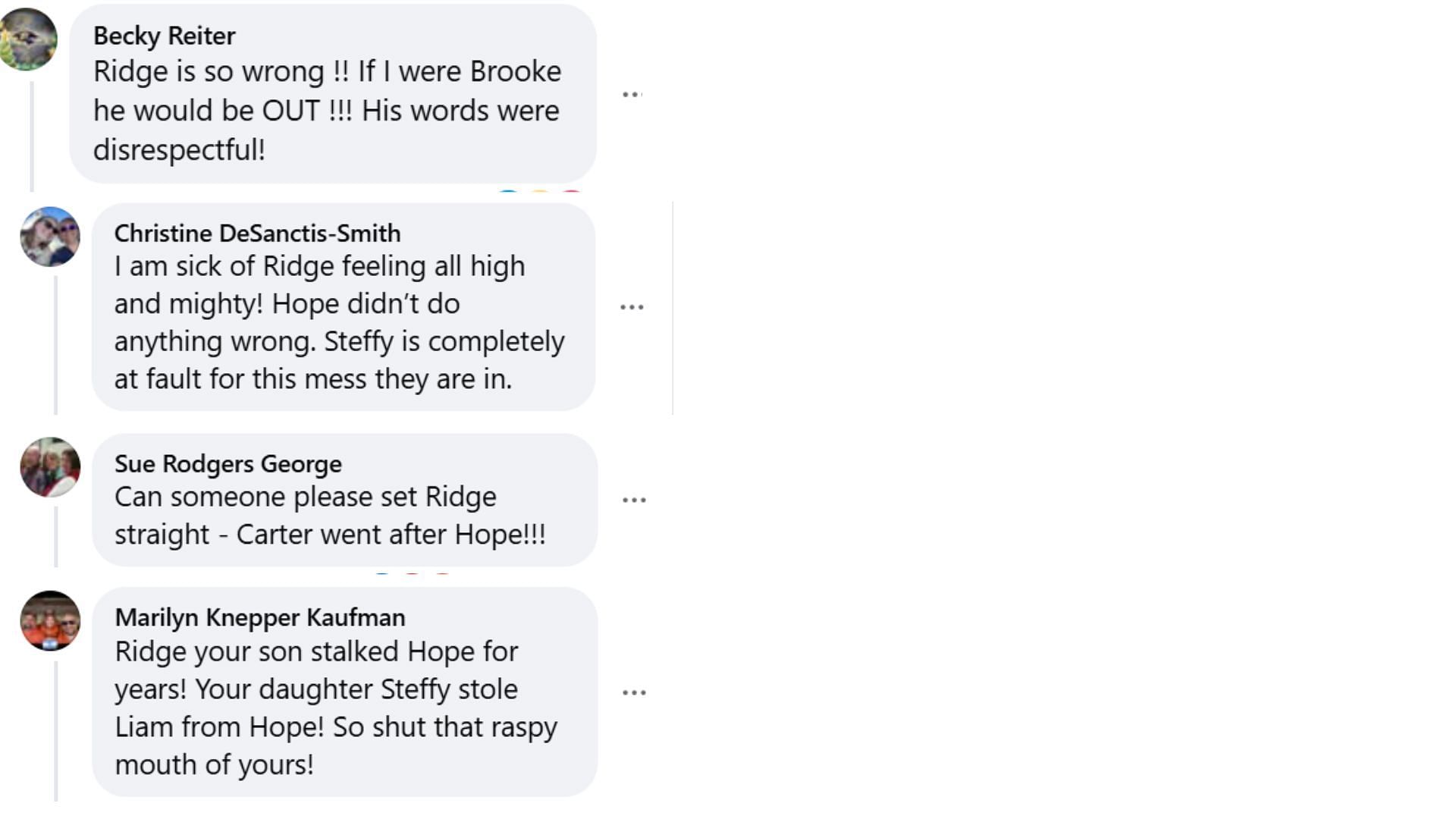 Fans disliking Ridge&#039;s double standards (Image via Facebook/The Bold and the Beautiful)