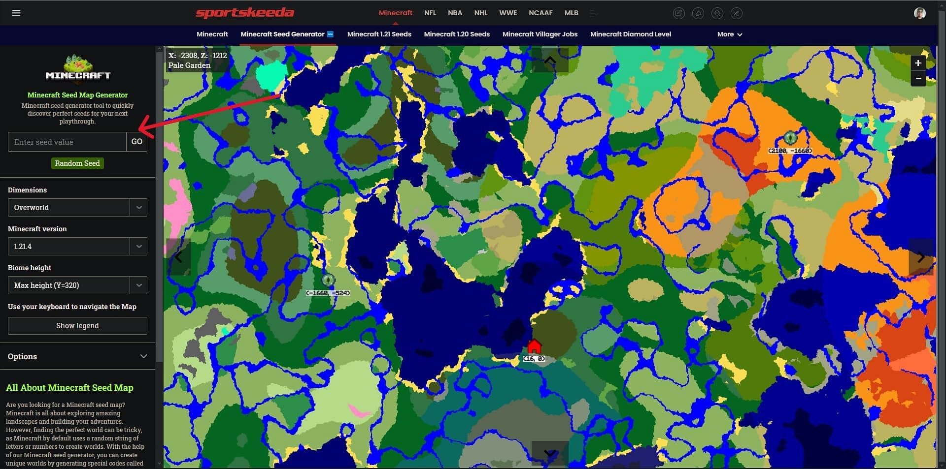 Using Minecraft seed map tool (Image via Sportskeeda)