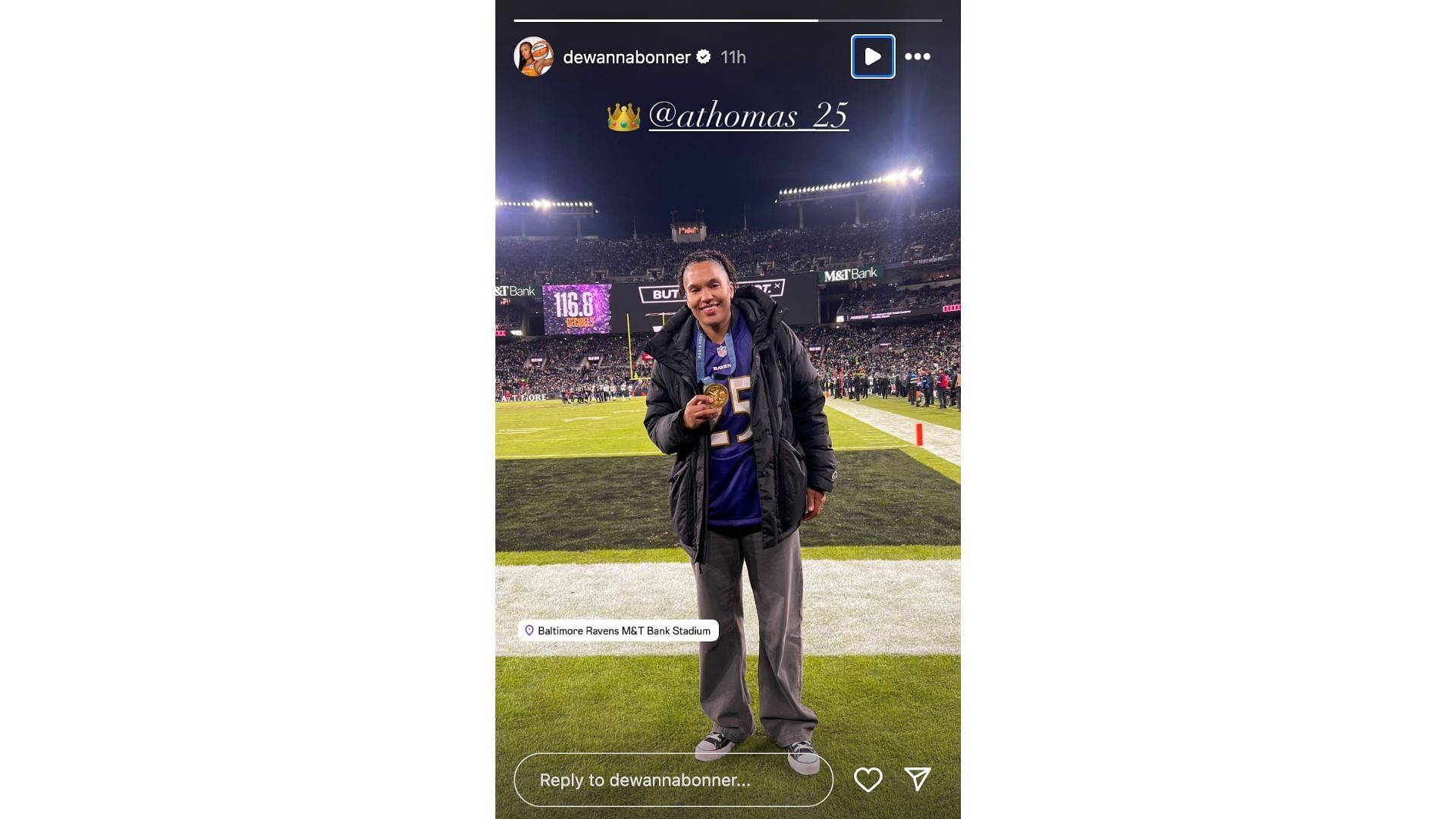 DeWanna Bonner shares a snap of Alyssa Thomas at M&amp;T Bank Stadium. Photo Credits: DeWanna Bonner&#039;s IG account