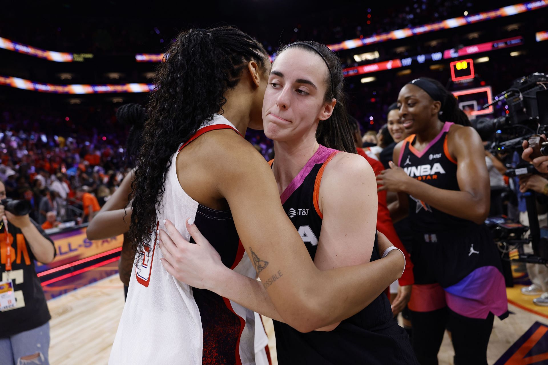 Las Vegas Aces&#039; A&#039;ja Wilson hugs Indiana Fever Caitlin Clark during last season&#039;s WNBA All-Star game - Source: Getty