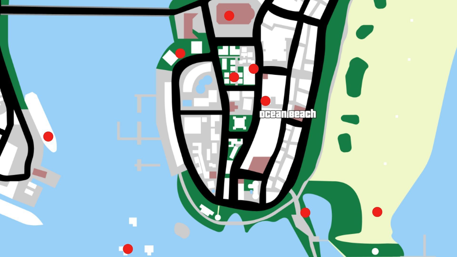 All GTA Vice City Rampage locations 3/5 (Image via Rockstar Games || Map Genie)