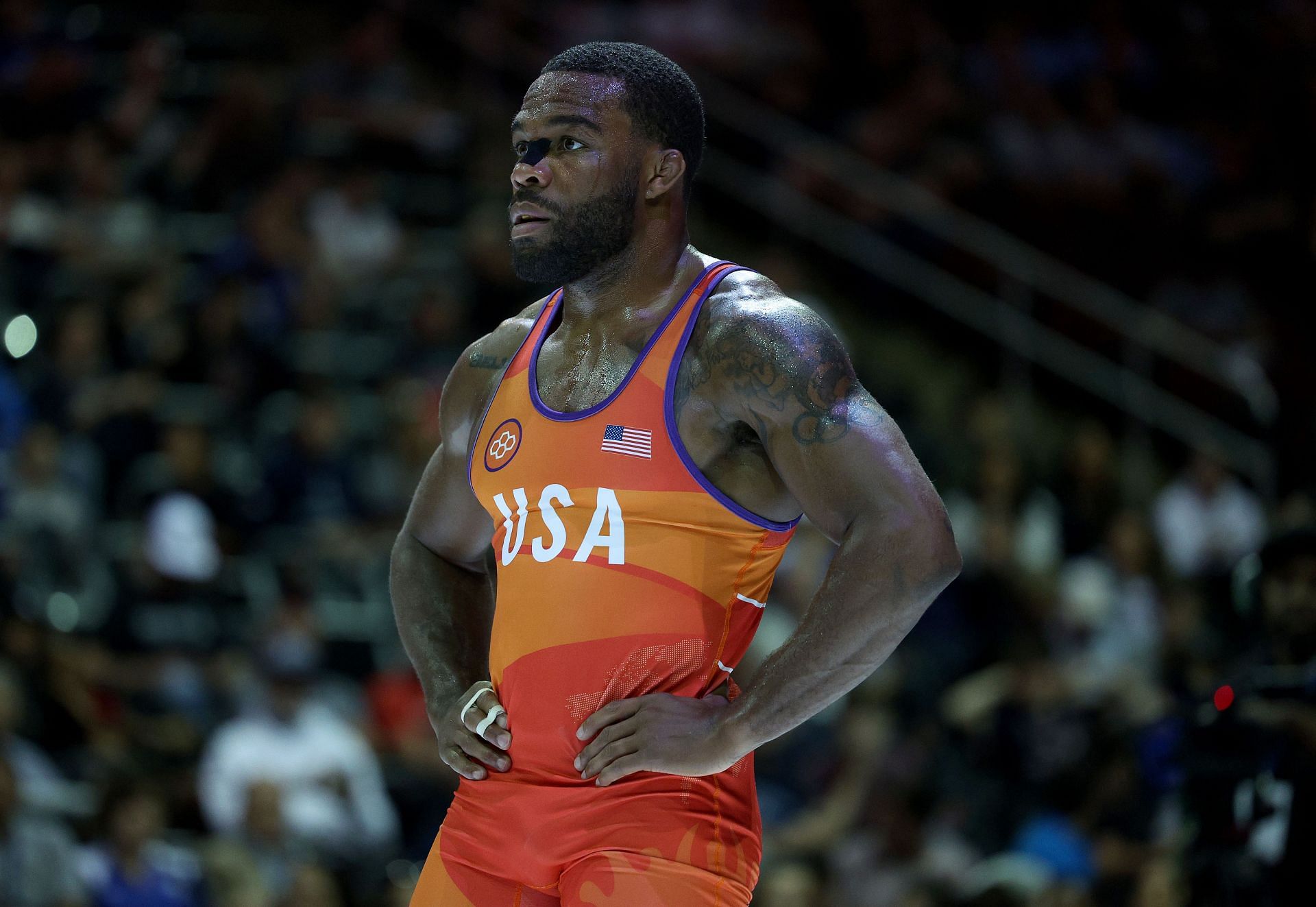 Jordan Burroughs during his 79Kg match at the Beat the Street Final X wrestling match (Image via: Getty Images)