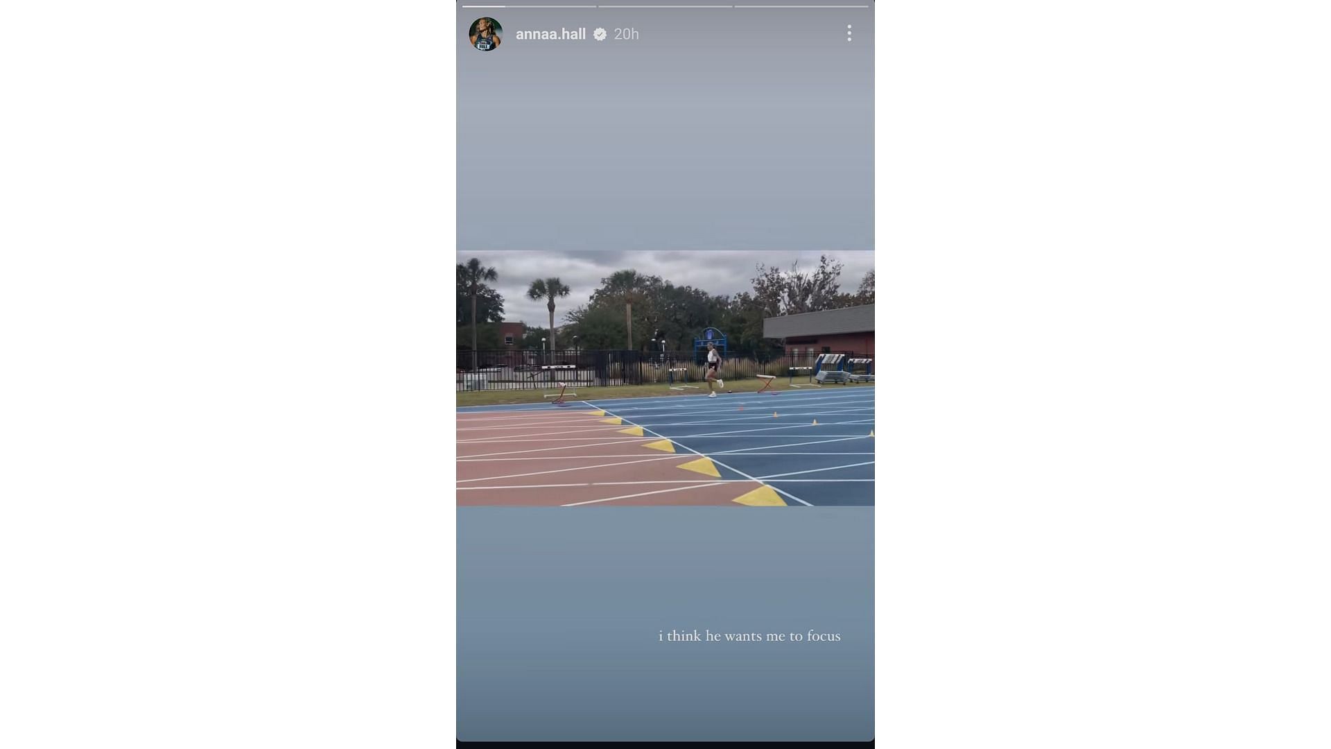 Screenshot of Hall&#039;s story featuring her running session (Image via: Hall on Instagram)