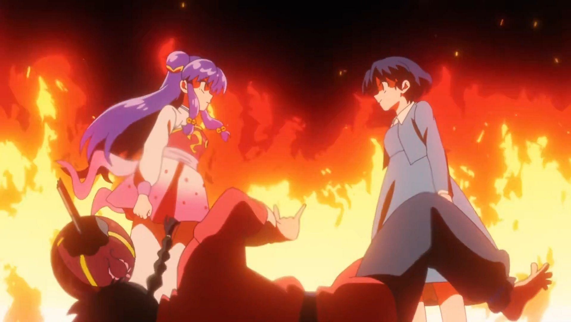 Shampoo and Akane fighting over Ranma in the most recent episode (Image via MAPPA).