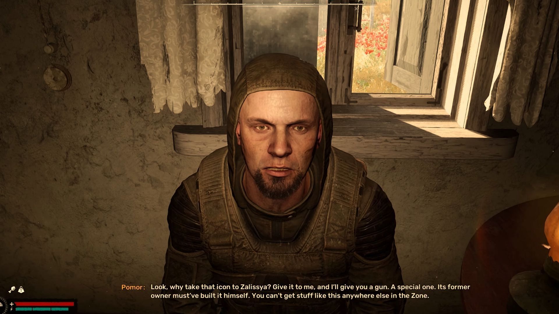 Pomor making an offer in Stalker 2 (Image via GSC Game World | Youtube@SpookyFairy)