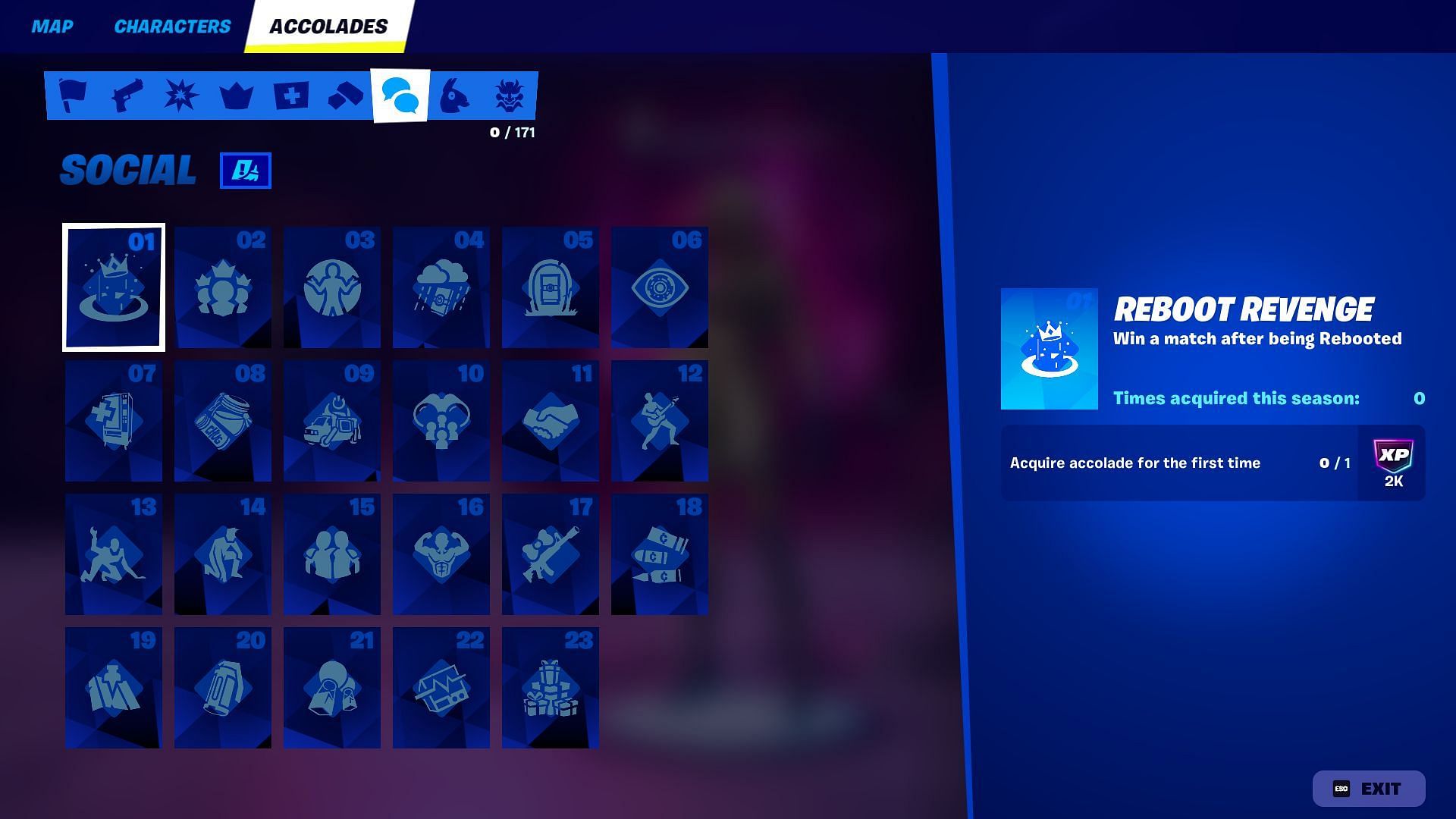 List of all Social Accolades in Fortnite Chapter 6 Season 1 (Image via Epic Games)