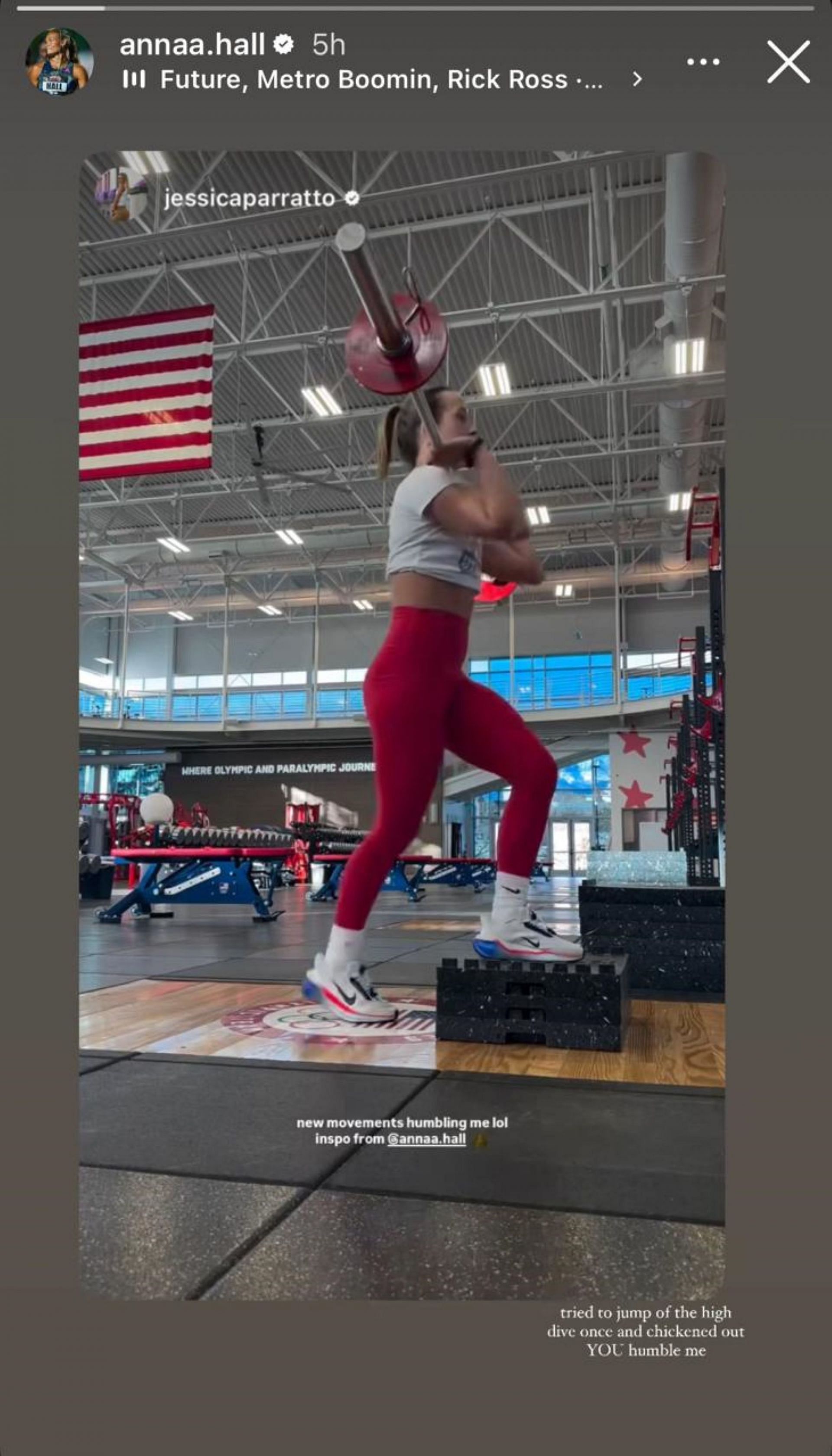 Anna Hall reacts to Jessica Parratto&#039;s training regime; Instagram - @anna.hall