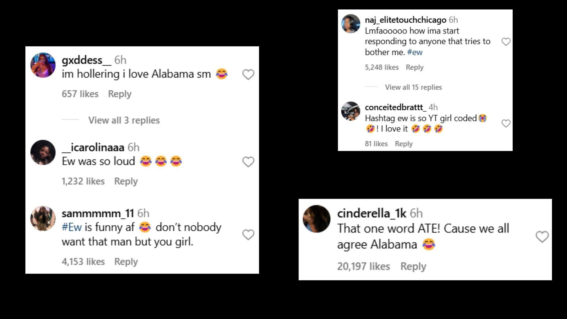                        Online replies to Alabama&#039;s comment (Images via Instagram/@theshaderoom)                                                                            