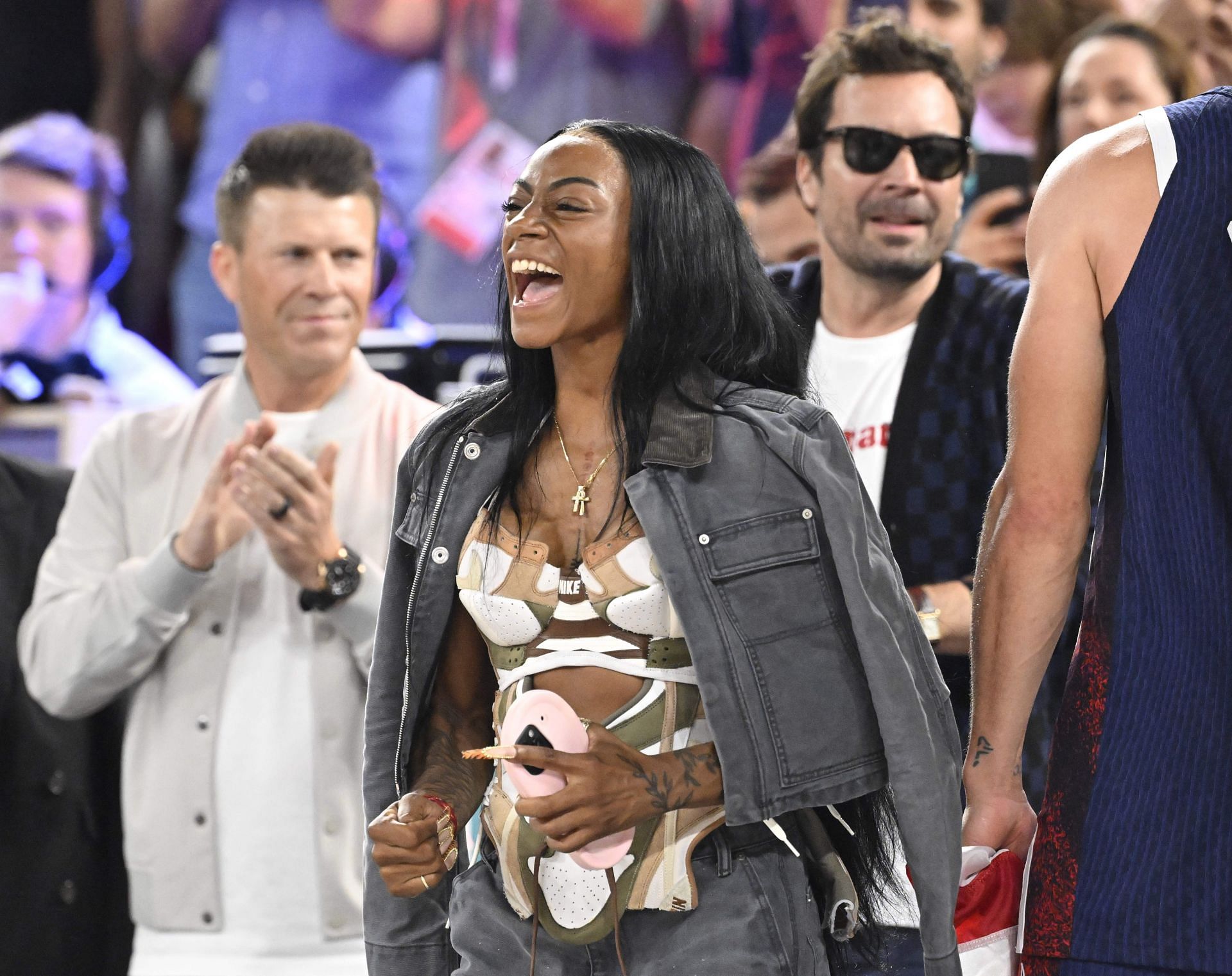 Richardson attends the men&#039;s basketball game during the Paris Olympics (Image Source: Getty)