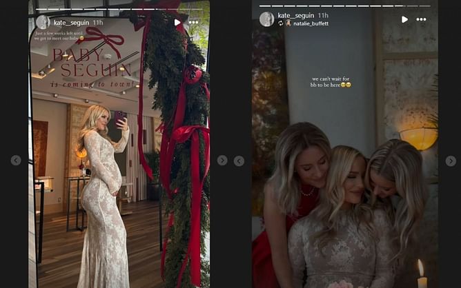 IN PHOTOS: Tyler Seguin’s wife flaunts her baby bump in glamorous white dress at Christmas-themed baby shower