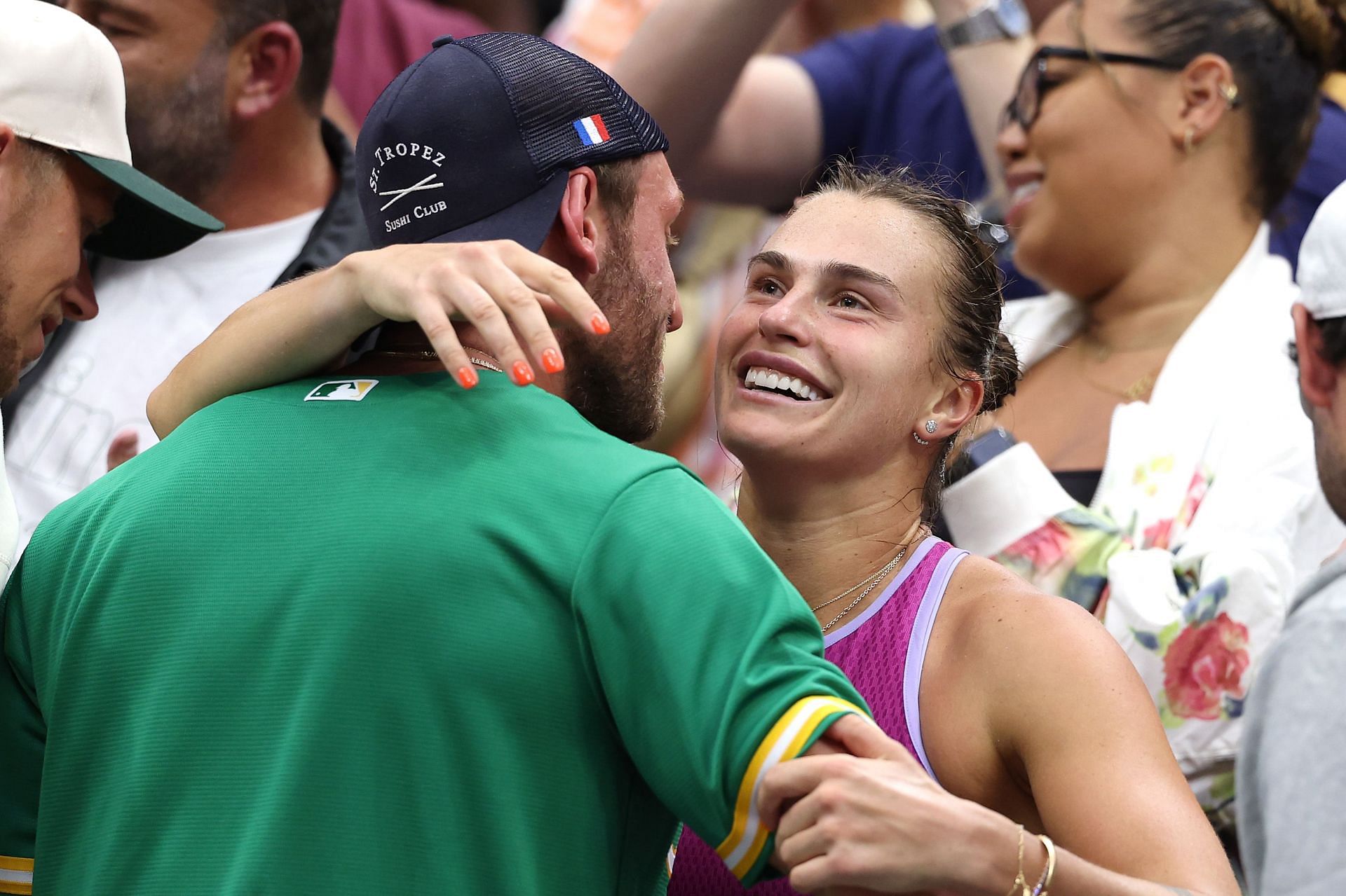 Sabalenka pictured with her boyfriend at the 2024 US Open - Image Source: Getty