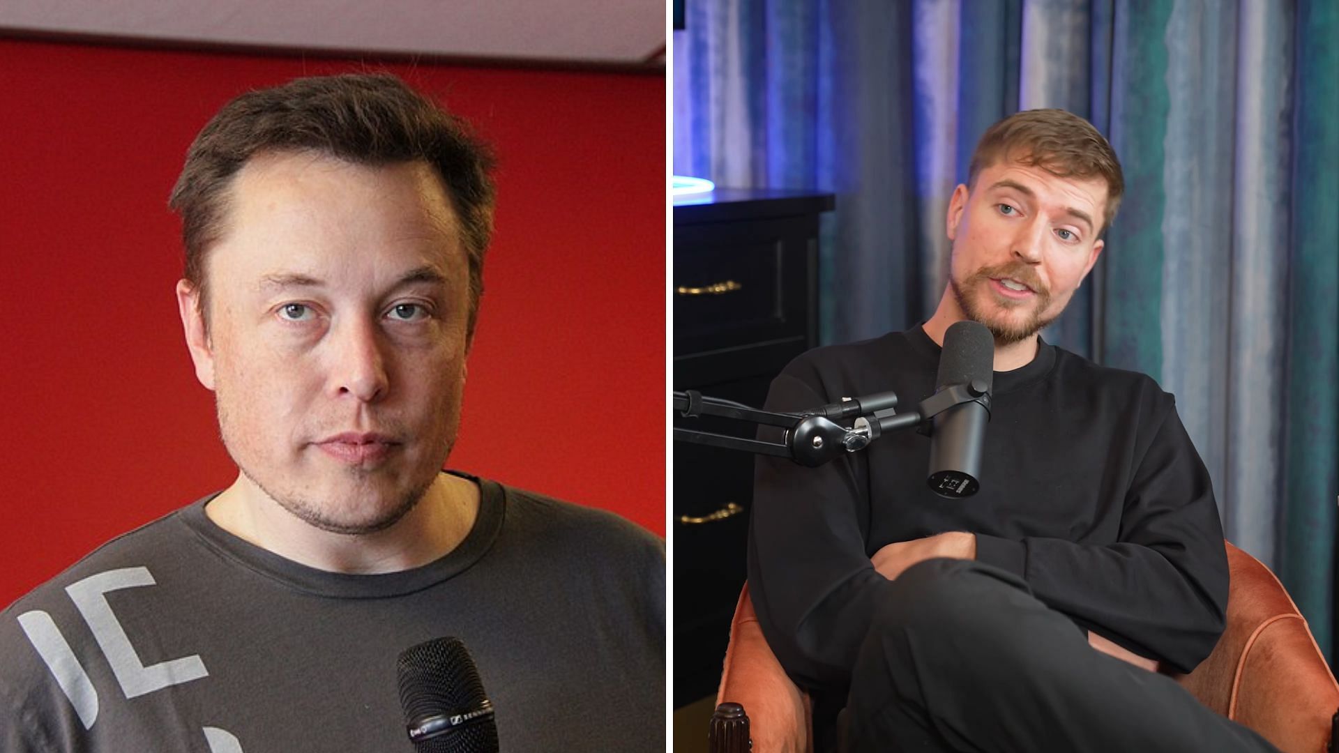 Elon Musk asked MrBeast if people are still referring to X as Twitter (Image via Theo Von/YouTube, Tesla Owners Club Belgium/Wikimedia Commons)