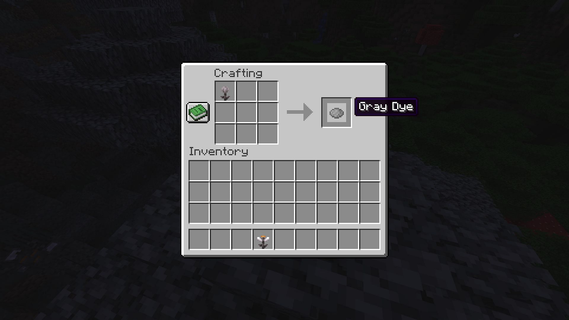 Making gray dye using eyeblossoms (Image via Mojang Studios)