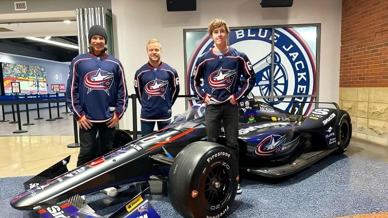 Meyer Shank Racing drivers Helio Castroneves, Felix Rosenqvist, Marcus Armstrong attend Columbus Blue Jacks