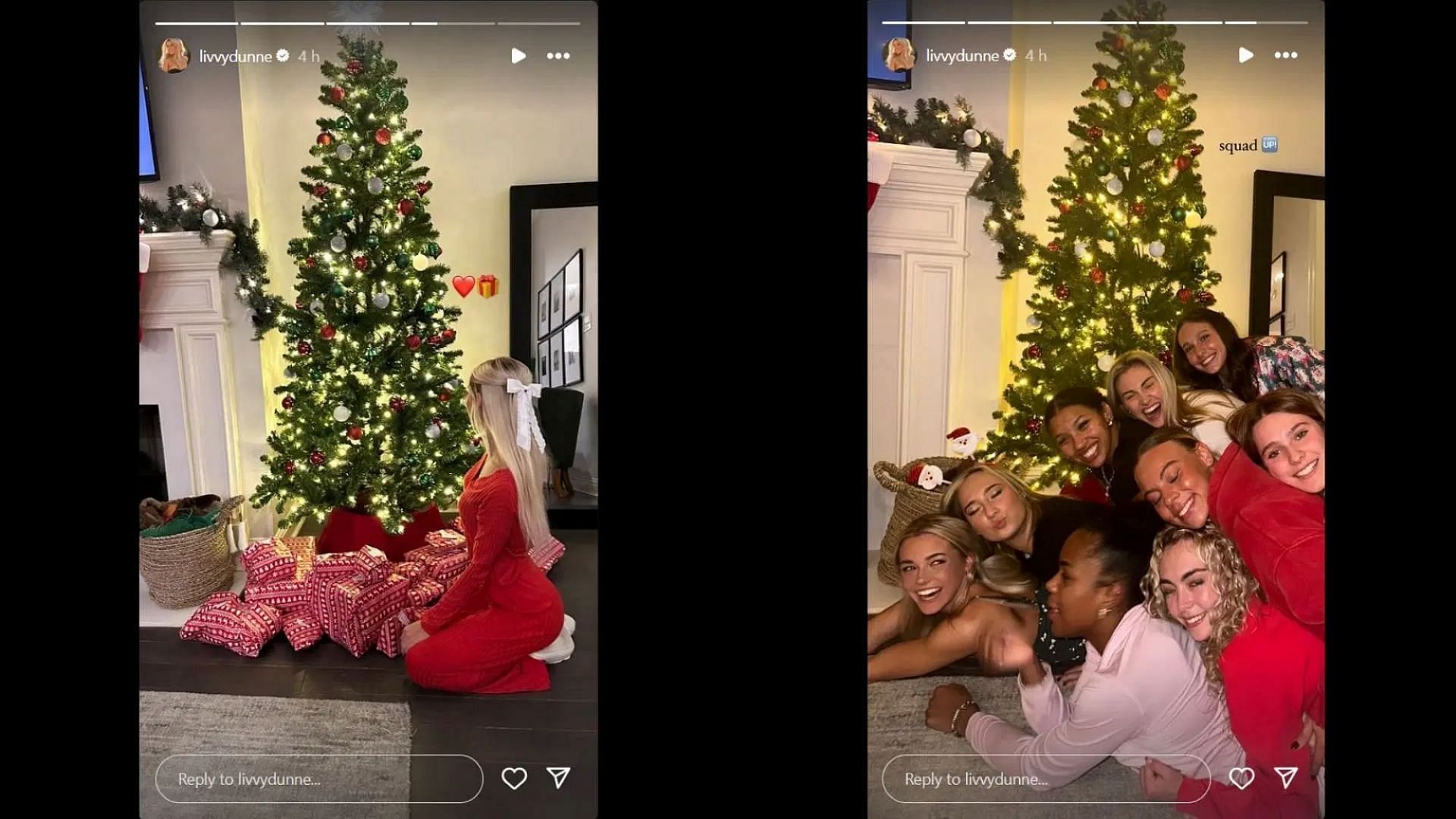 Dunne with her teammates celebrating pre-Christmas; Instagram - @livvydunne