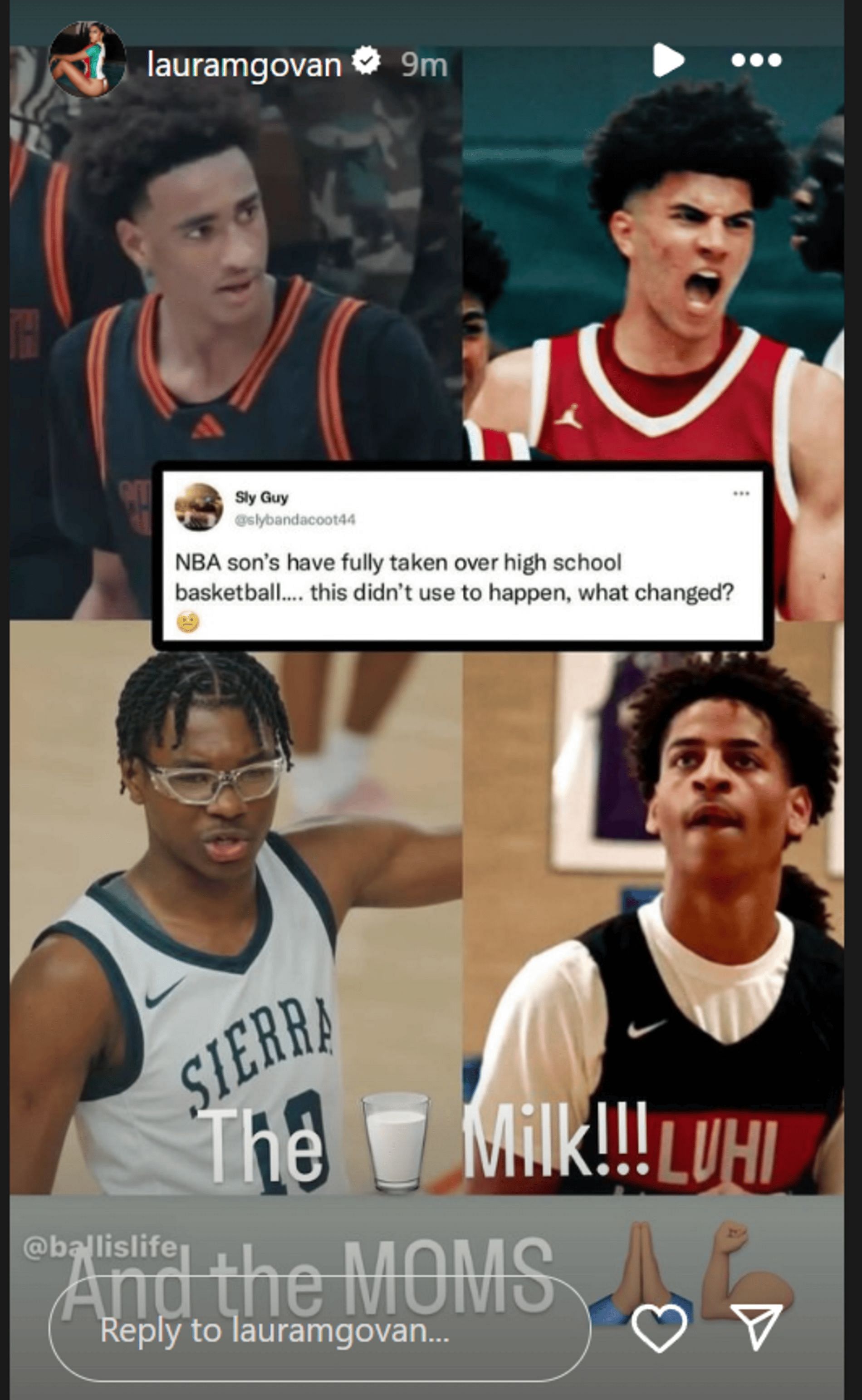 Laura Govan reacts to post about NBA sons dominating high school basketball (Source: Instagram/lauramgovan)