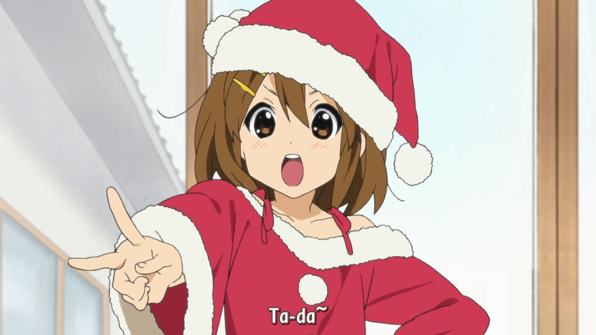 Yui Hirasawa dressed for Christmas (Image via Kyoto Animation).