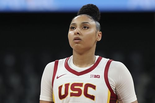 JuJu Watkins (#12) looks on during the AFLAC Oui Play game between the USC Trojans and Ole Miss Rebels at Adidas Arena on November 4, 2024 in Paris, France. Photo: Getty