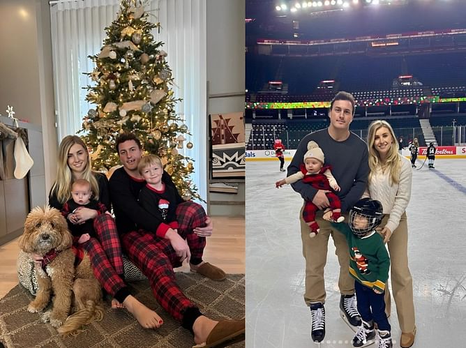 Tyson Barrie's wife Emma playfully mocks hubby's missing front tooth while sharing adorable Christmas pics with Flames players
