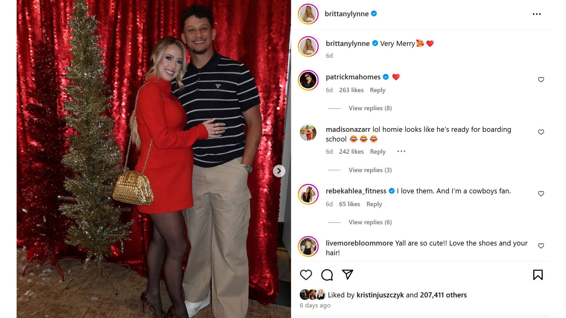 Patrick Mahomes and wife Brittany celebrate Christmas together [Image credit: @brittanylynne IG]