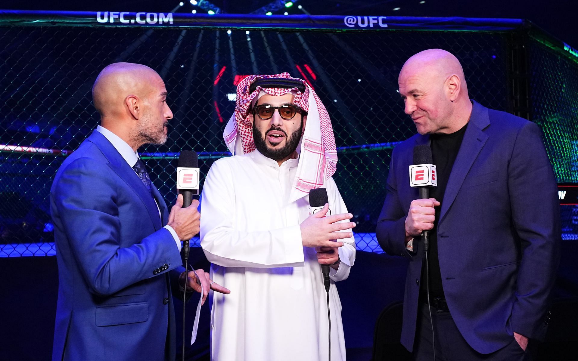 Turki Alalshikh; Dana White; Jon Anik