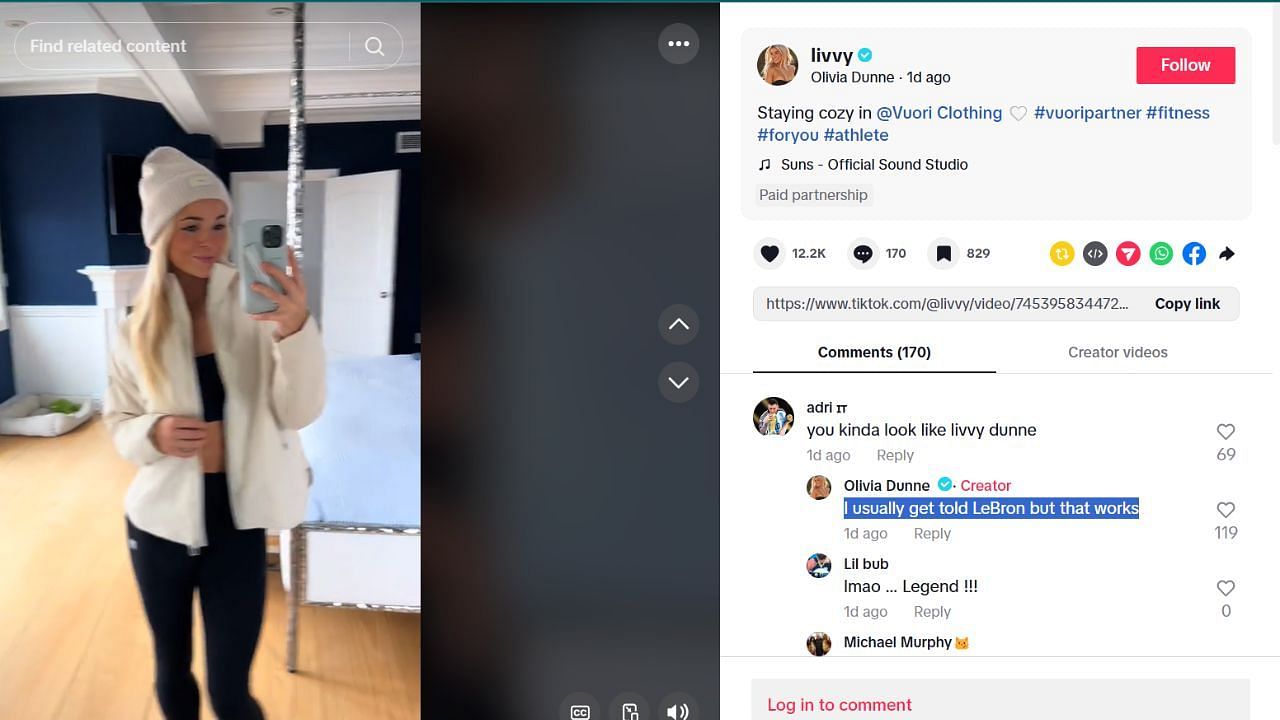 Screenshot of Dunne&#039;s comment (Image from - Tiktok.com/@livvy)