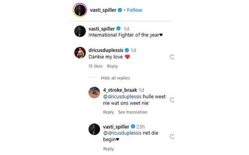 Screenshot of Du Plessis and his girlfriend's comments