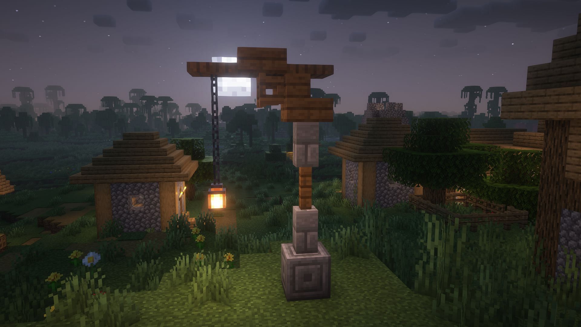 One-sided lamp post is one of the simplest with a lantern. (Image via Mojang Studios)