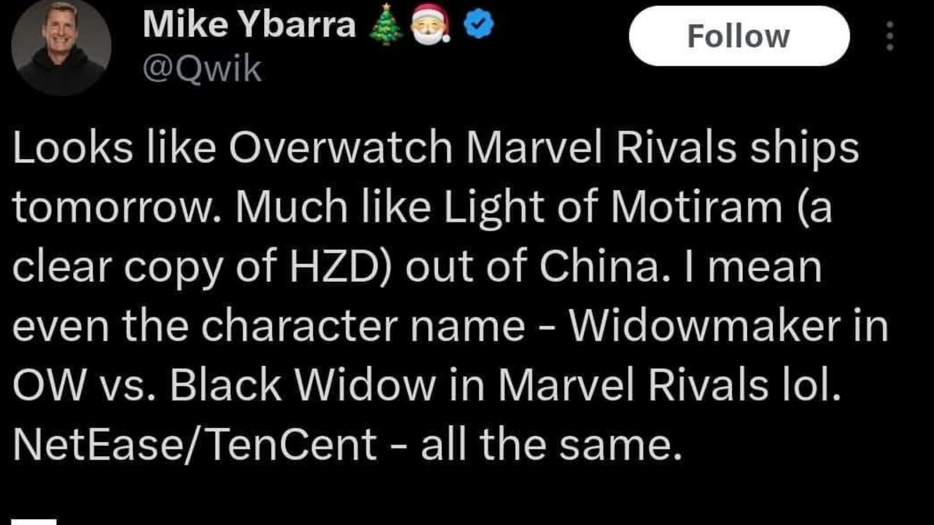 Former Blizzard president accuses Marvel Rivals of plagiarism (Image via X)