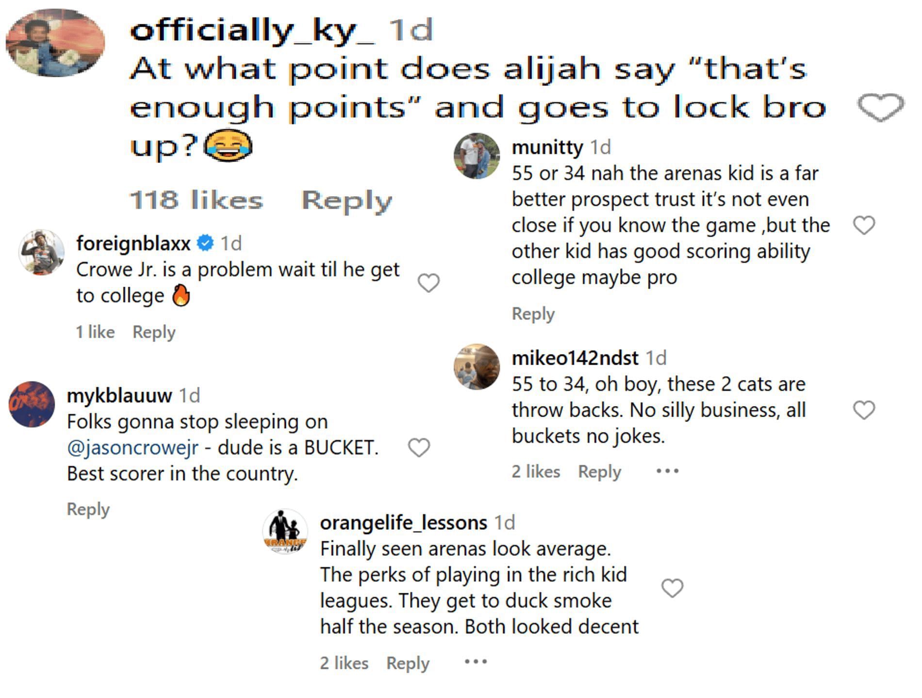 Fans react to Jason Crowe Jr vs Alijah Arenas game (Source: Instagram/@ballislife)