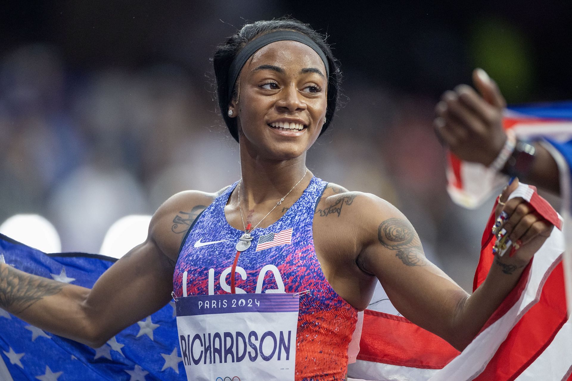 Sha&#039;carri Richardson of the United States during the Paris Summer Olympic Games. (Photo via Getty Images)