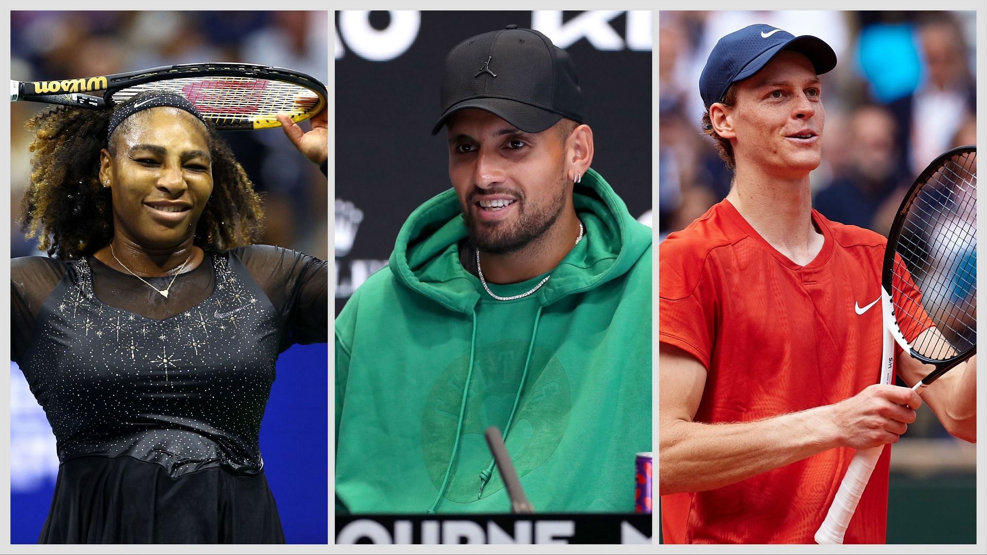 (From L-R) Serena Williams, Nick Kyrgios, and Jannik Sinner. (Photos: Getty)